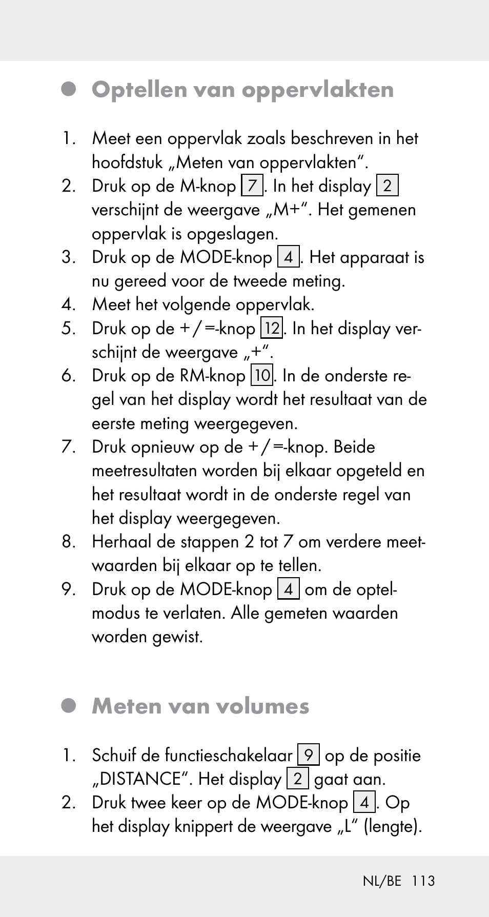 Optellen van oppervlakten, Meten van volumes | Powerfix Z32114 User Manual | Page 113 / 141