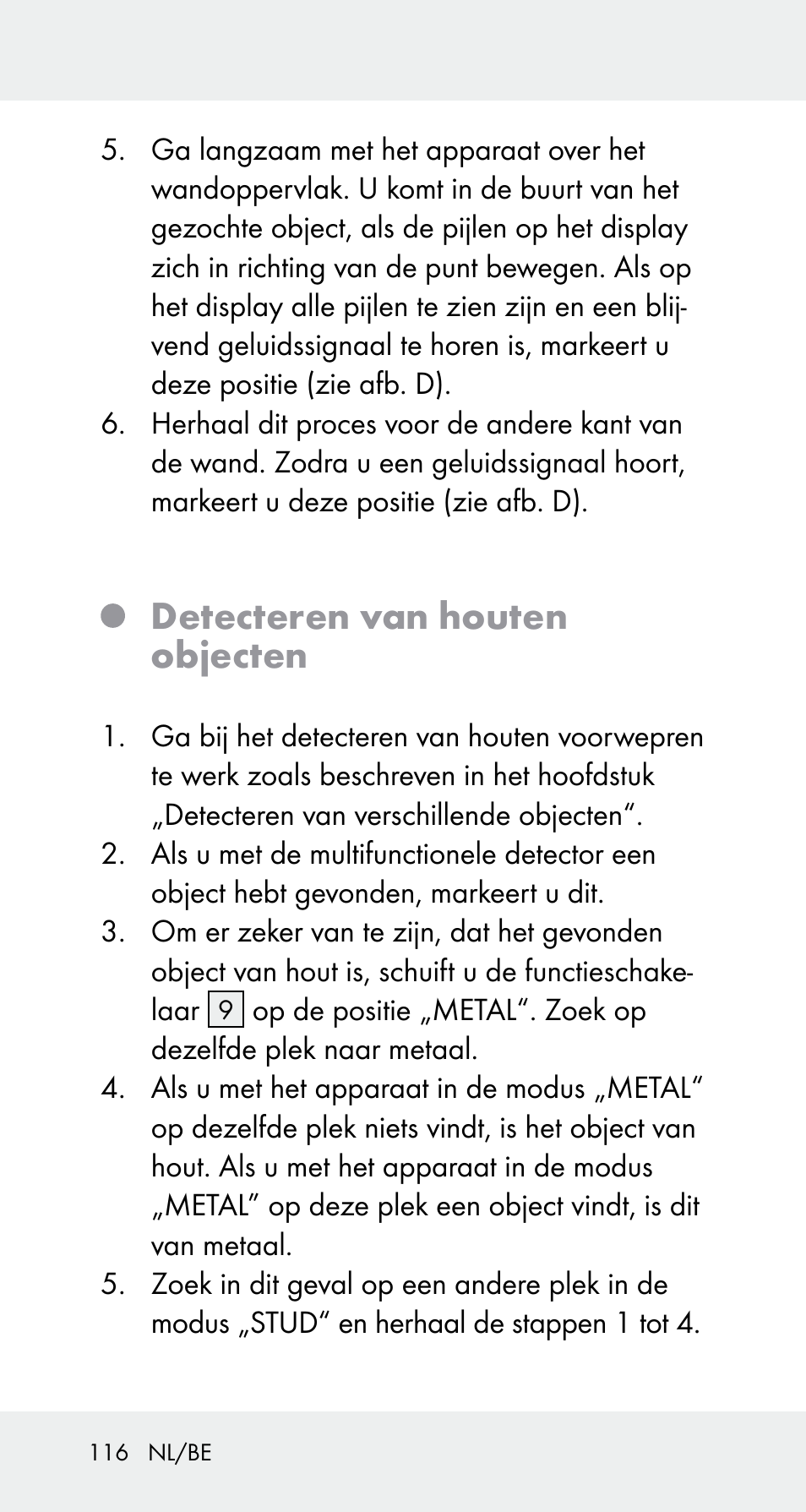 Detecteren van houten objecten | Powerfix Z32114 User Manual | Page 116 / 141