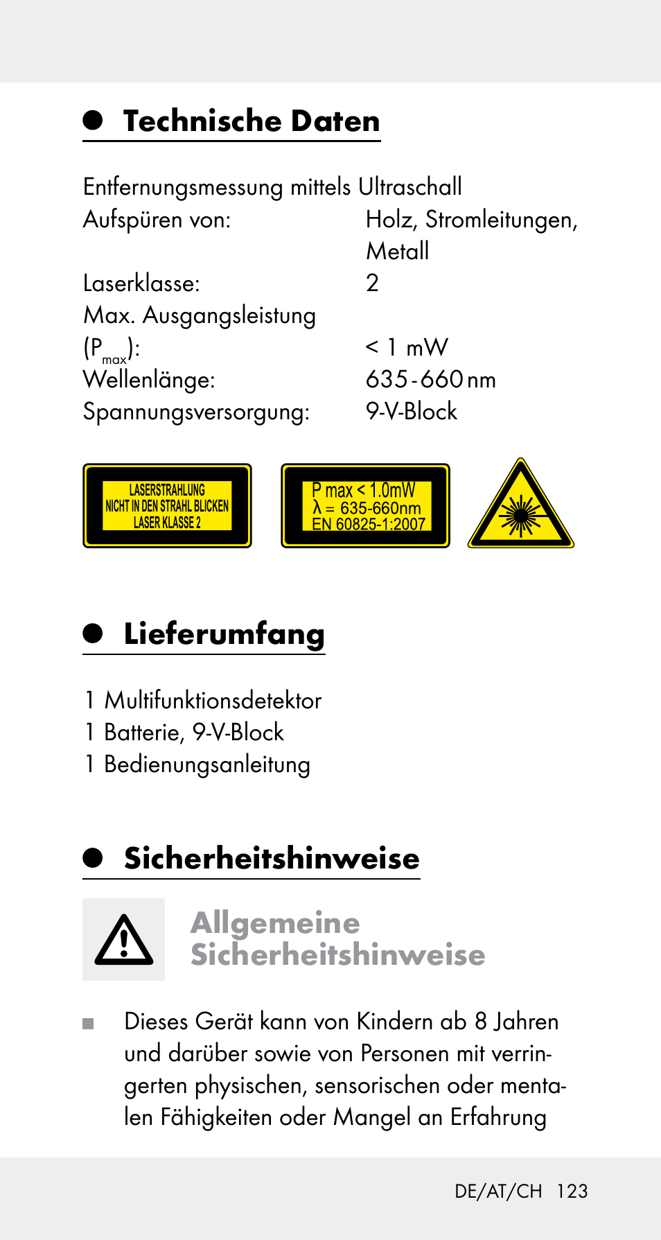 Technische daten, Lieferumfang, Sicherheitshinweise allgemeine sicherheitshinweise | Powerfix Z32114 User Manual | Page 123 / 141