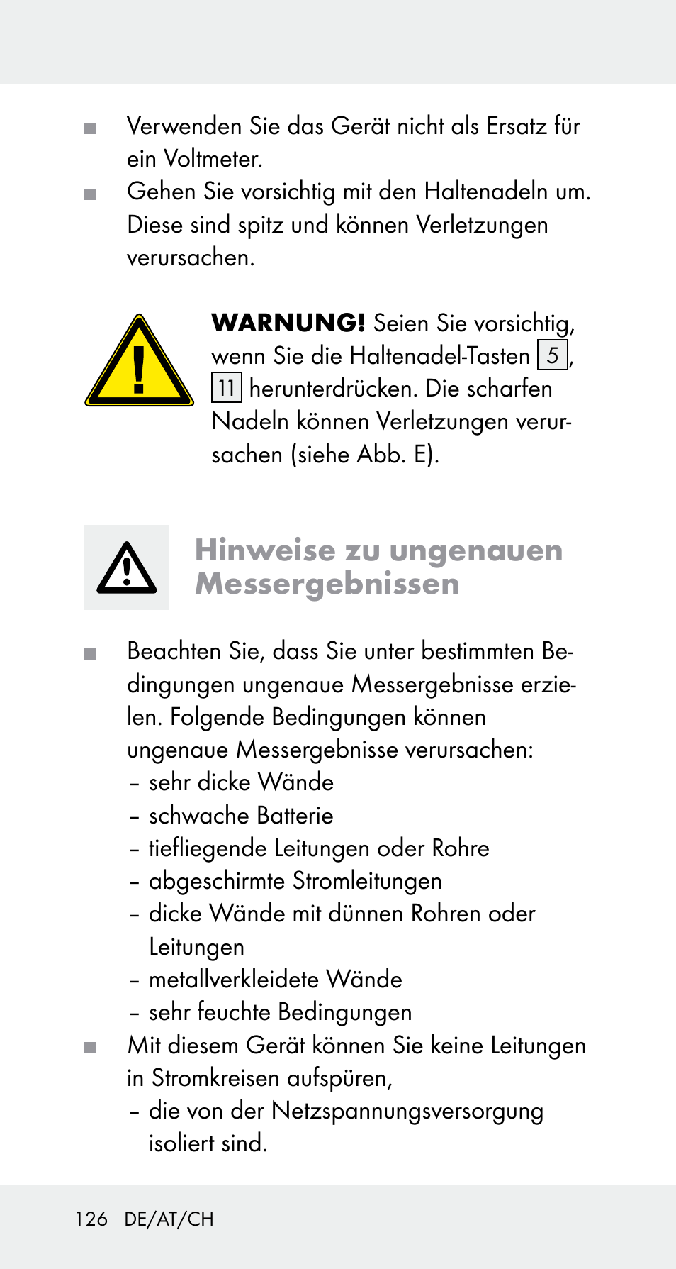 Hinweise zu ungenauen messergebnissen | Powerfix Z32114 User Manual | Page 126 / 141