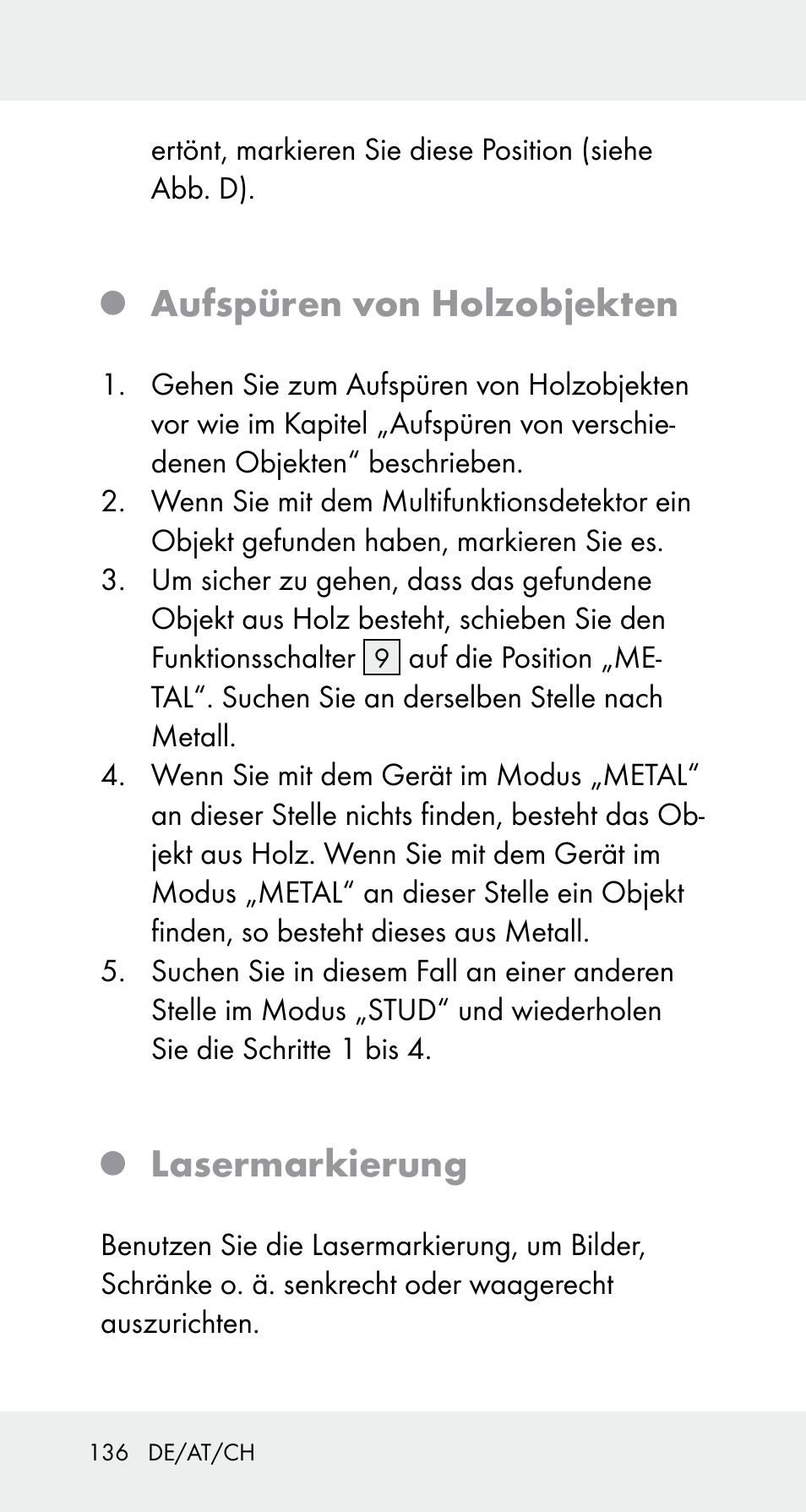 Aufspüren von holzobjekten, Lasermarkierung | Powerfix Z32114 User Manual | Page 136 / 141