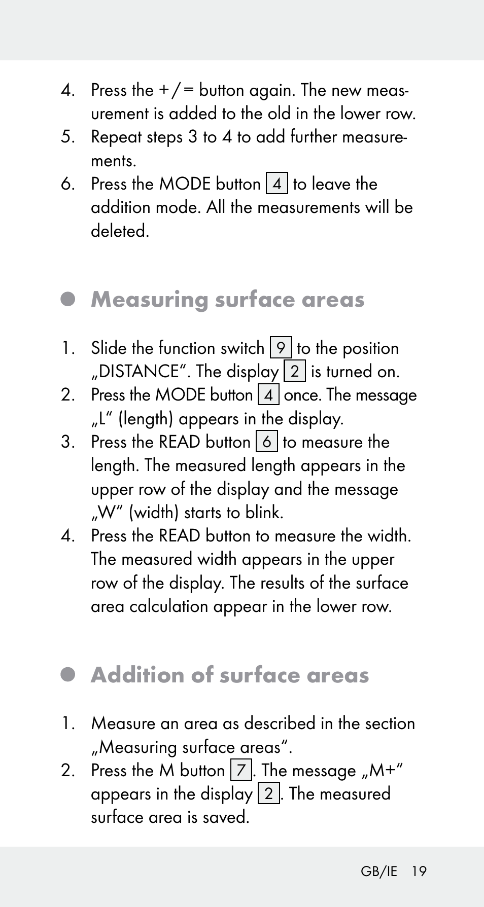 Measuring surface areas, Addition of surface areas | Powerfix Z32114 User Manual | Page 19 / 141