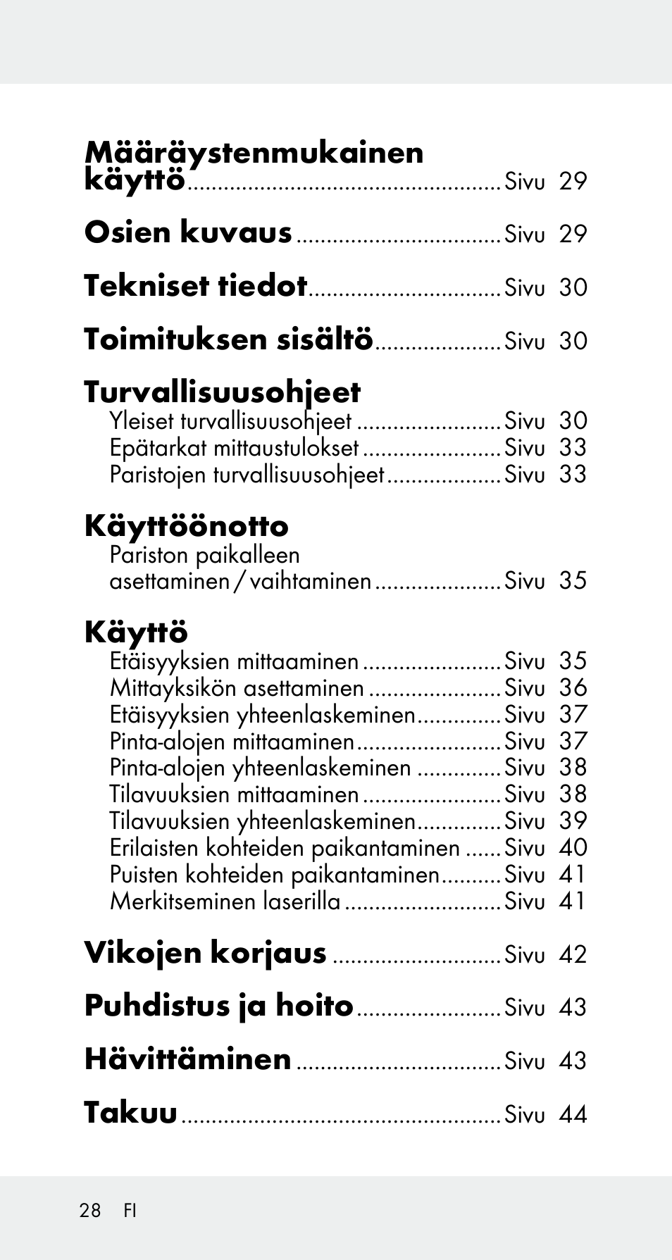 Määräystenmukainen käyttö, Osien kuvaus, Tekniset tiedot | Toimituksen sisältö, Turvallisuusohjeet, Käyttöönotto, Käyttö, Vikojen korjaus, Puhdistus ja hoito, Hävittäminen | Powerfix Z32114 User Manual | Page 28 / 141