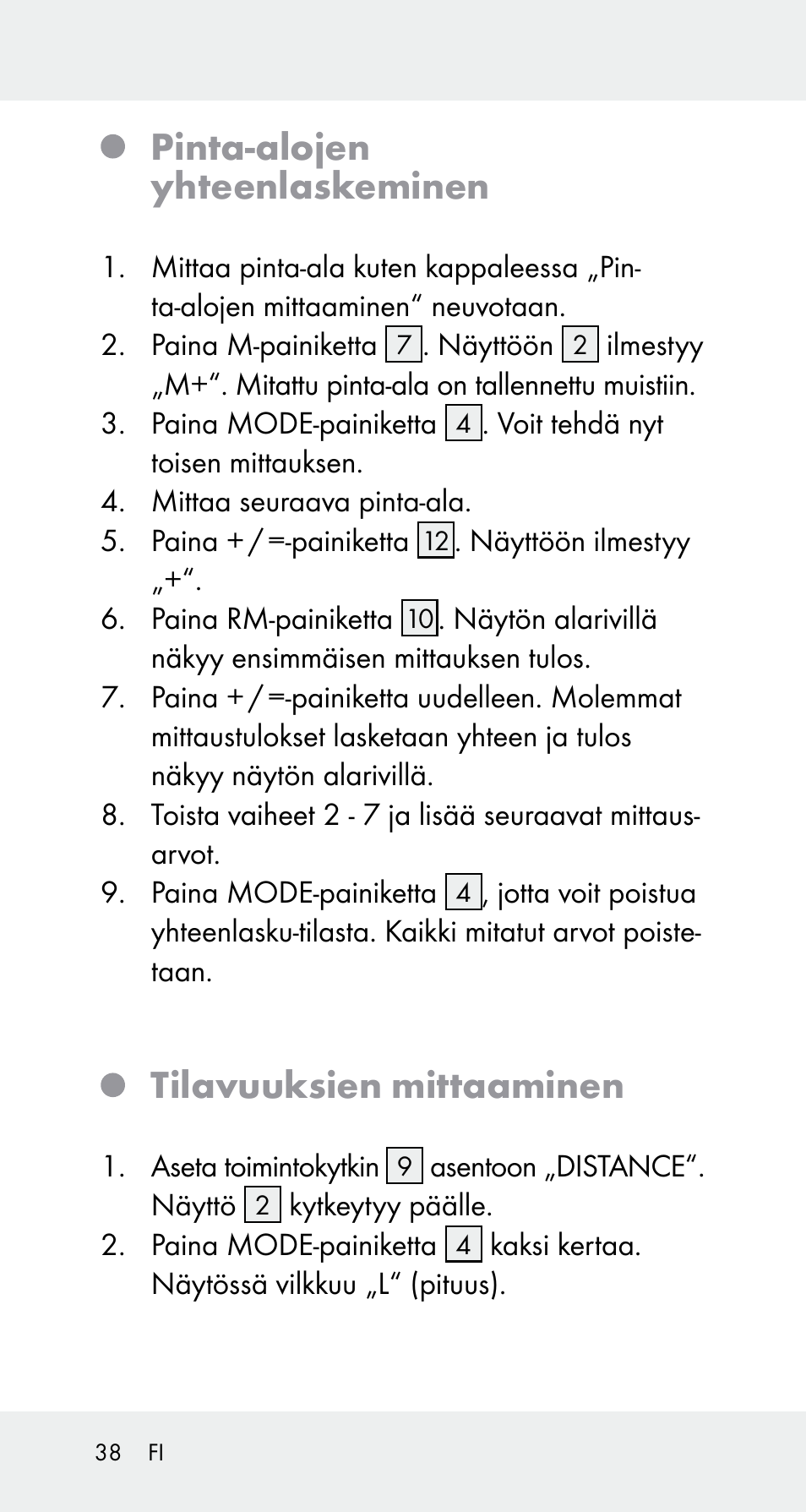 Pinta-alojen yhteenlaskeminen, Tilavuuksien mittaaminen | Powerfix Z32114 User Manual | Page 38 / 141