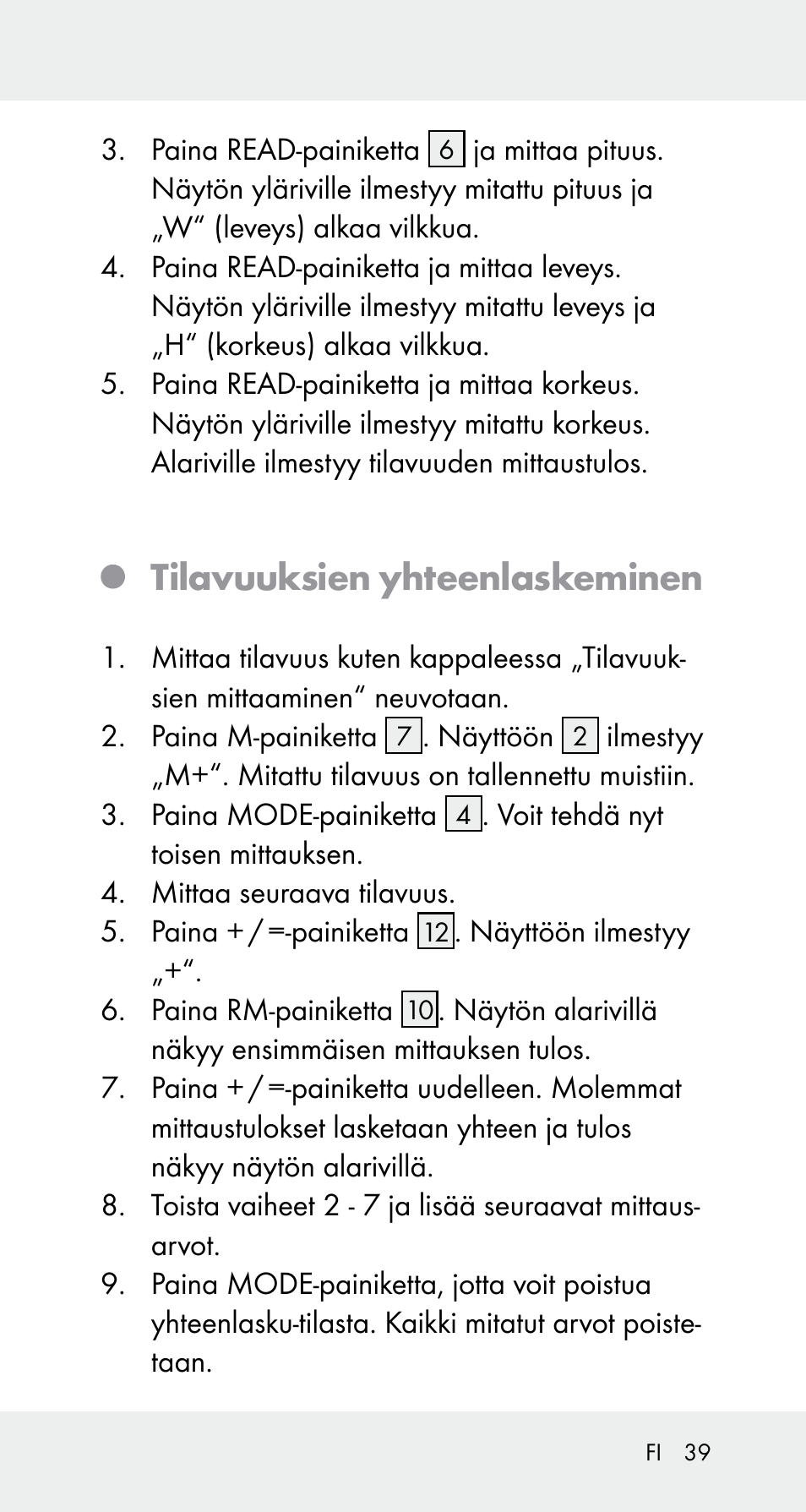 Tilavuuksien yhteenlaskeminen | Powerfix Z32114 User Manual | Page 39 / 141