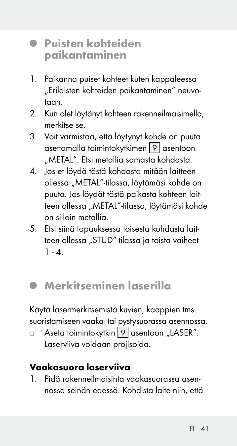 Puisten kohteiden paikantaminen, Merkitseminen laserilla | Powerfix Z32114 User Manual | Page 41 / 141