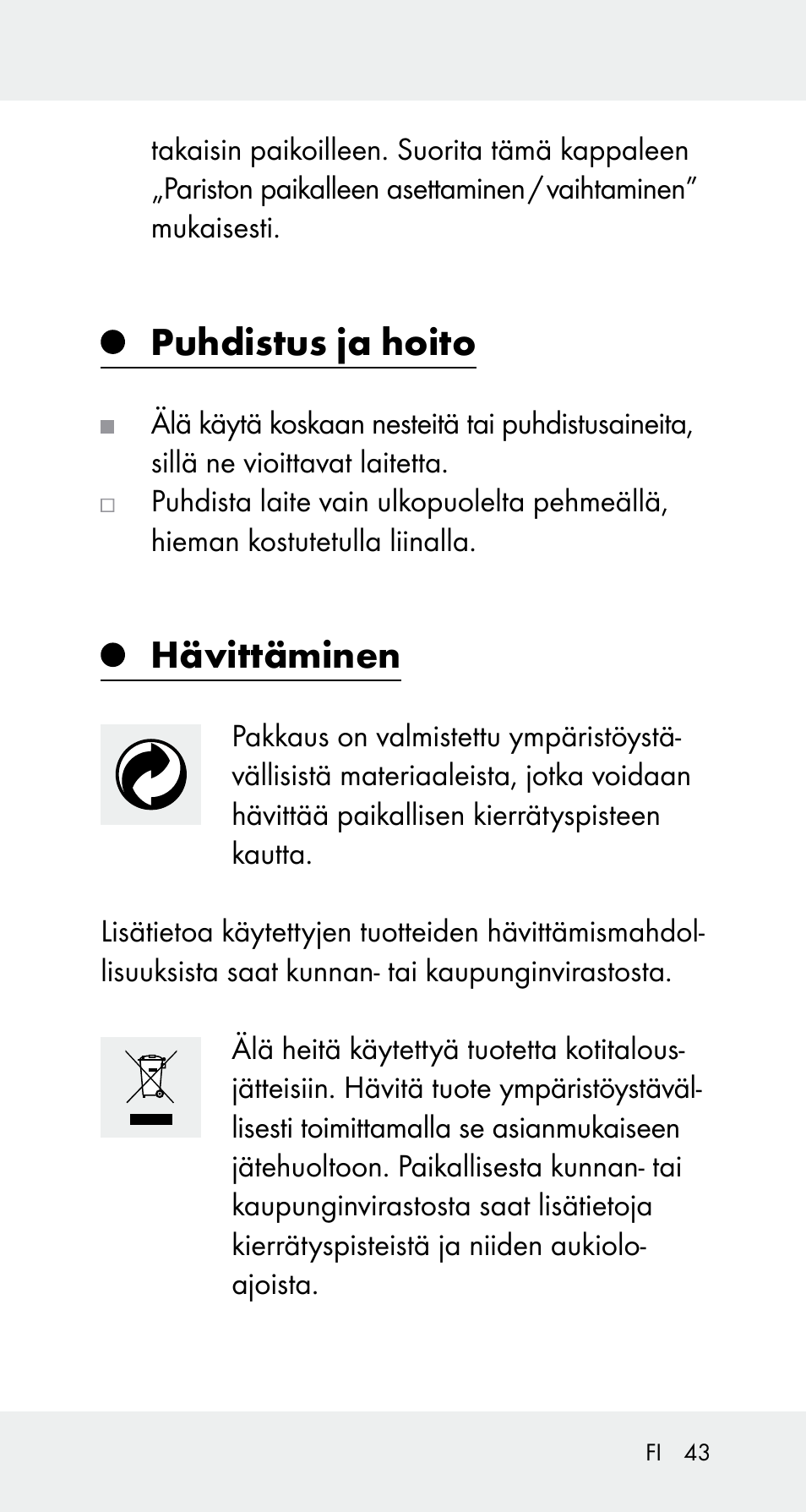 Puhdistus ja hoito, Hävittäminen | Powerfix Z32114 User Manual | Page 43 / 141