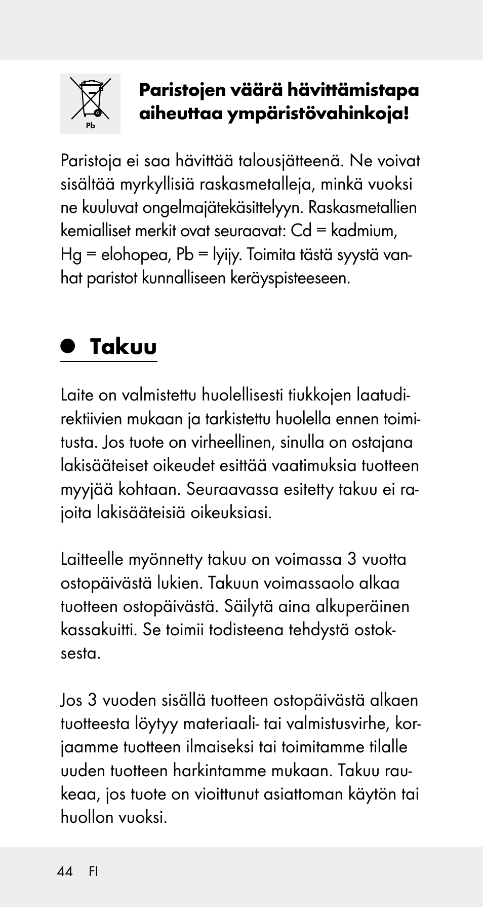 Takuu | Powerfix Z32114 User Manual | Page 44 / 141