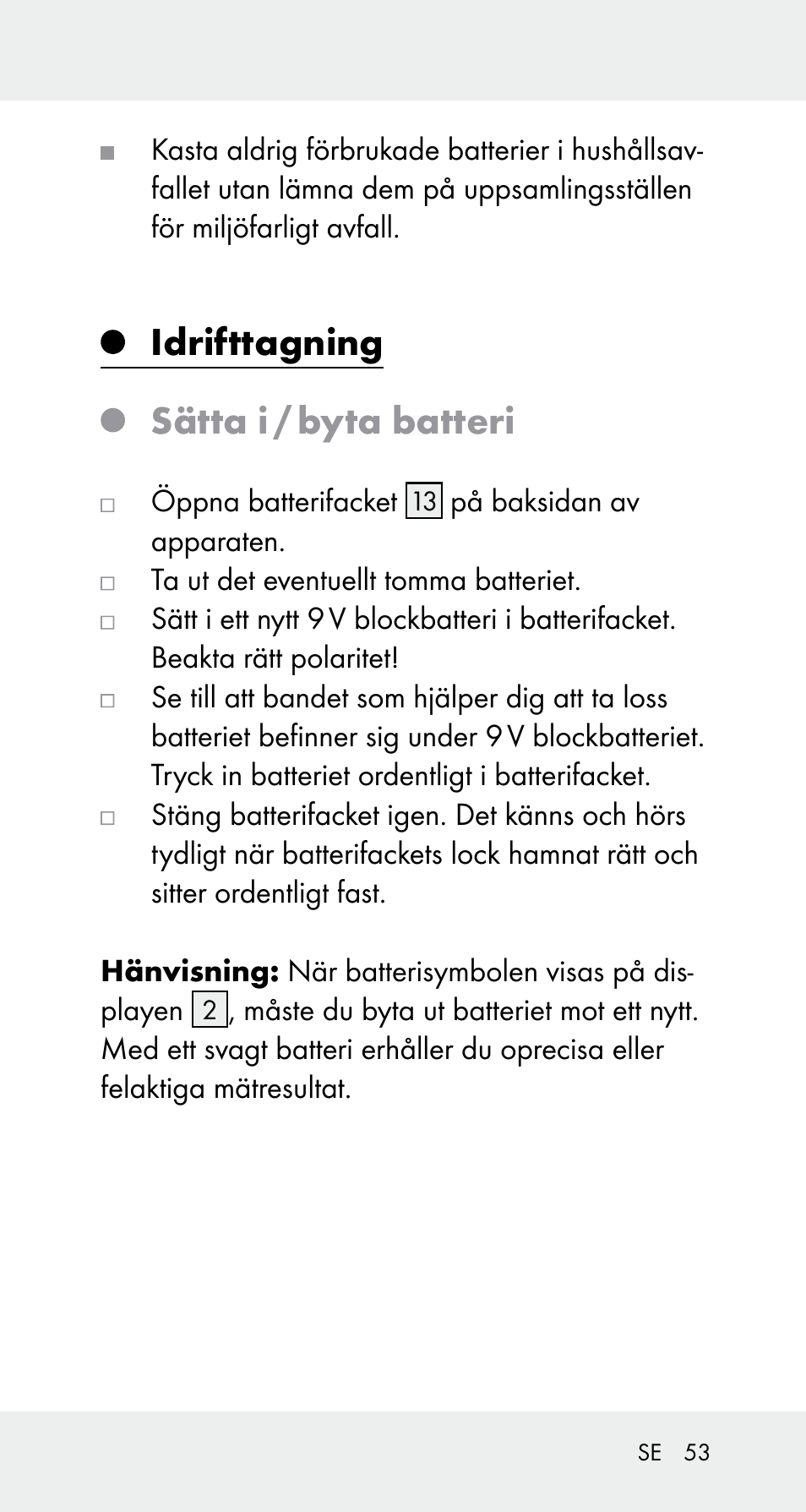 Idrifttagning sätta i / byta batteri | Powerfix Z32114 User Manual | Page 53 / 141