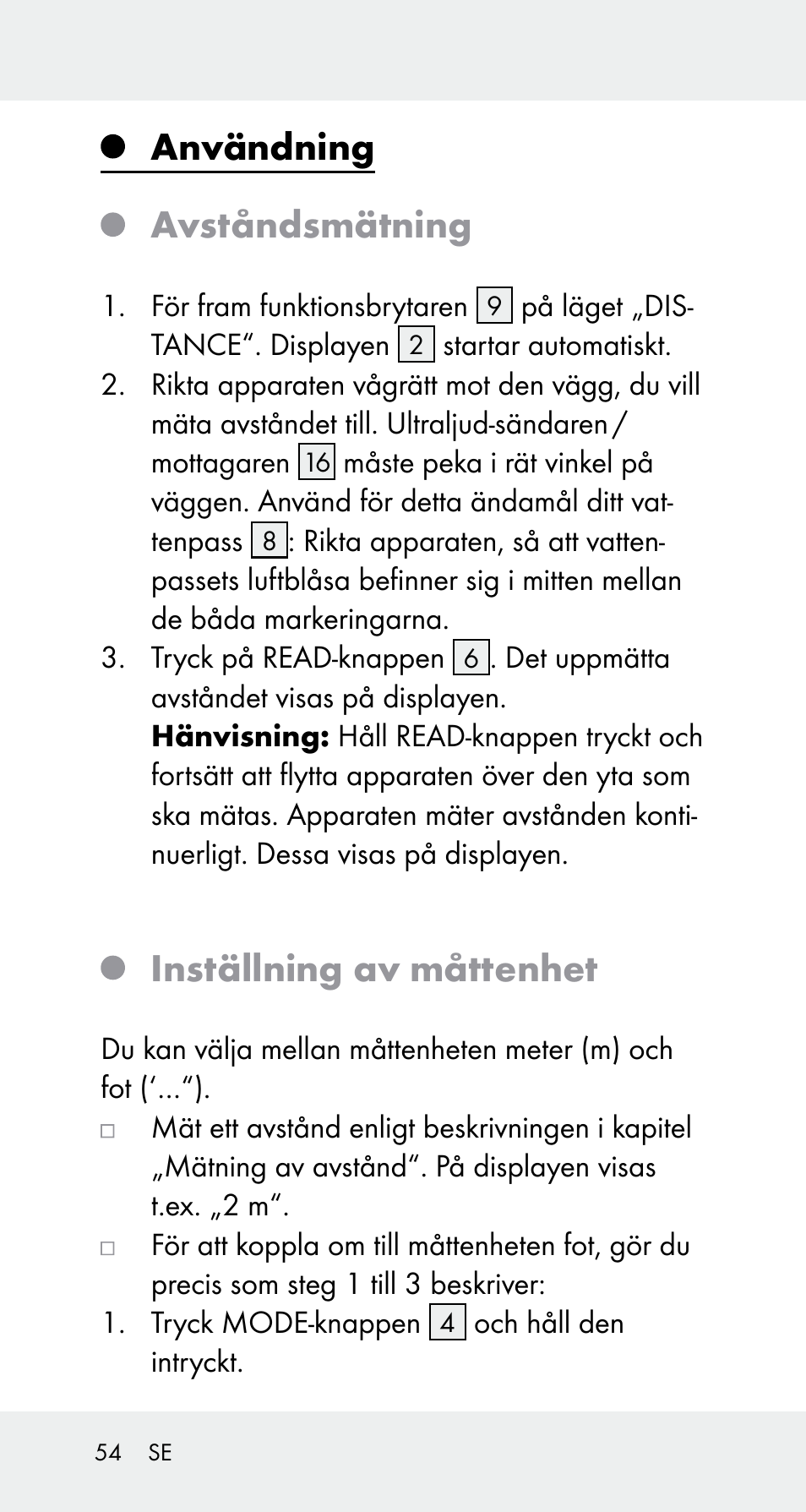 Användning avståndsmätning, Inställning av måttenhet | Powerfix Z32114 User Manual | Page 54 / 141