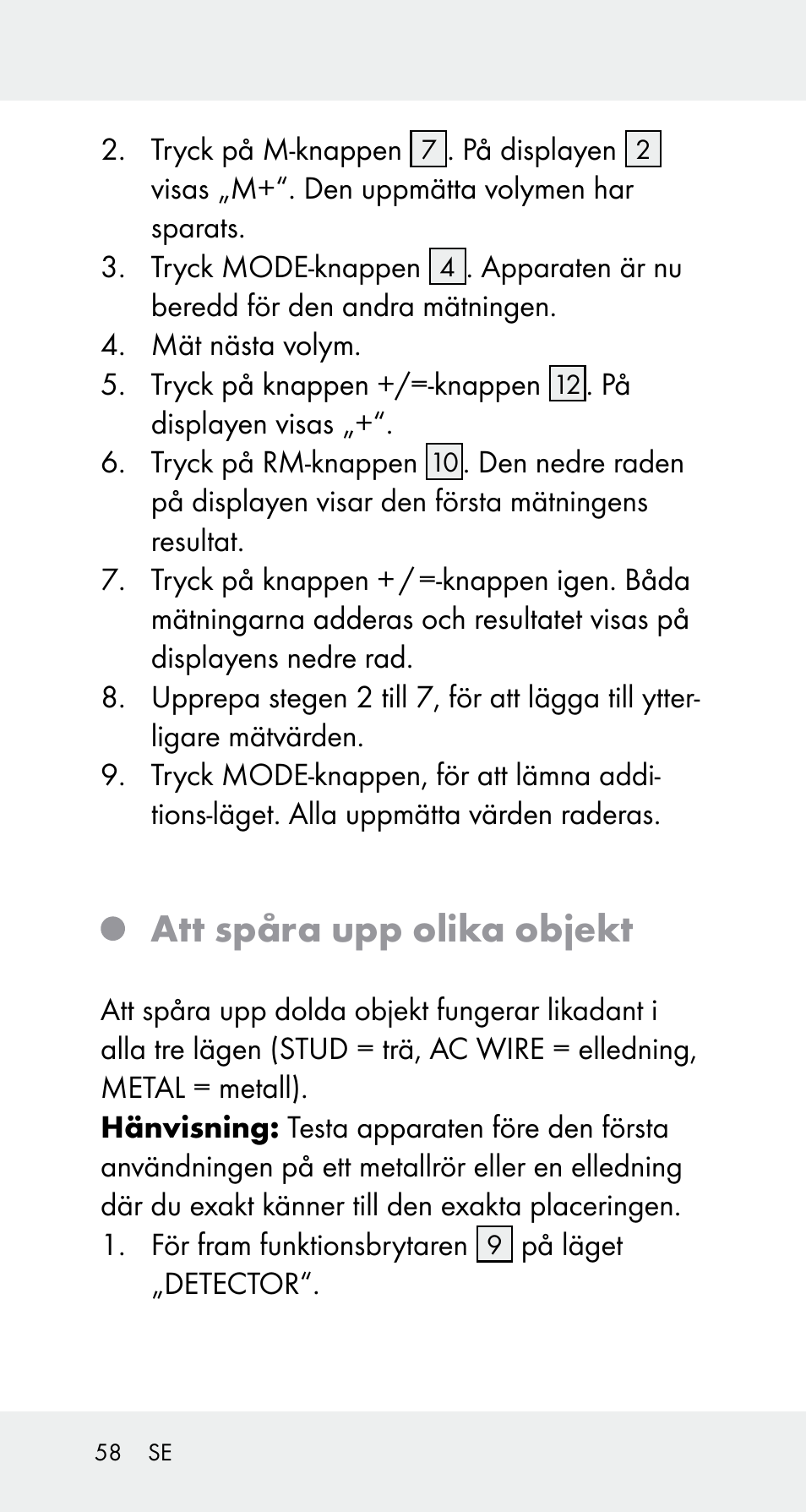 Att spåra upp olika objekt | Powerfix Z32114 User Manual | Page 58 / 141