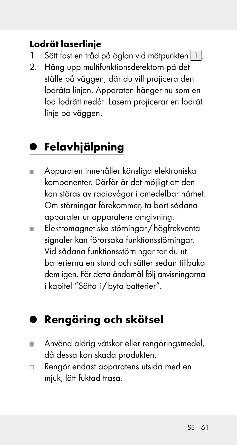 Felavhjälpning, Rengöring och skötsel | Powerfix Z32114 User Manual | Page 61 / 141