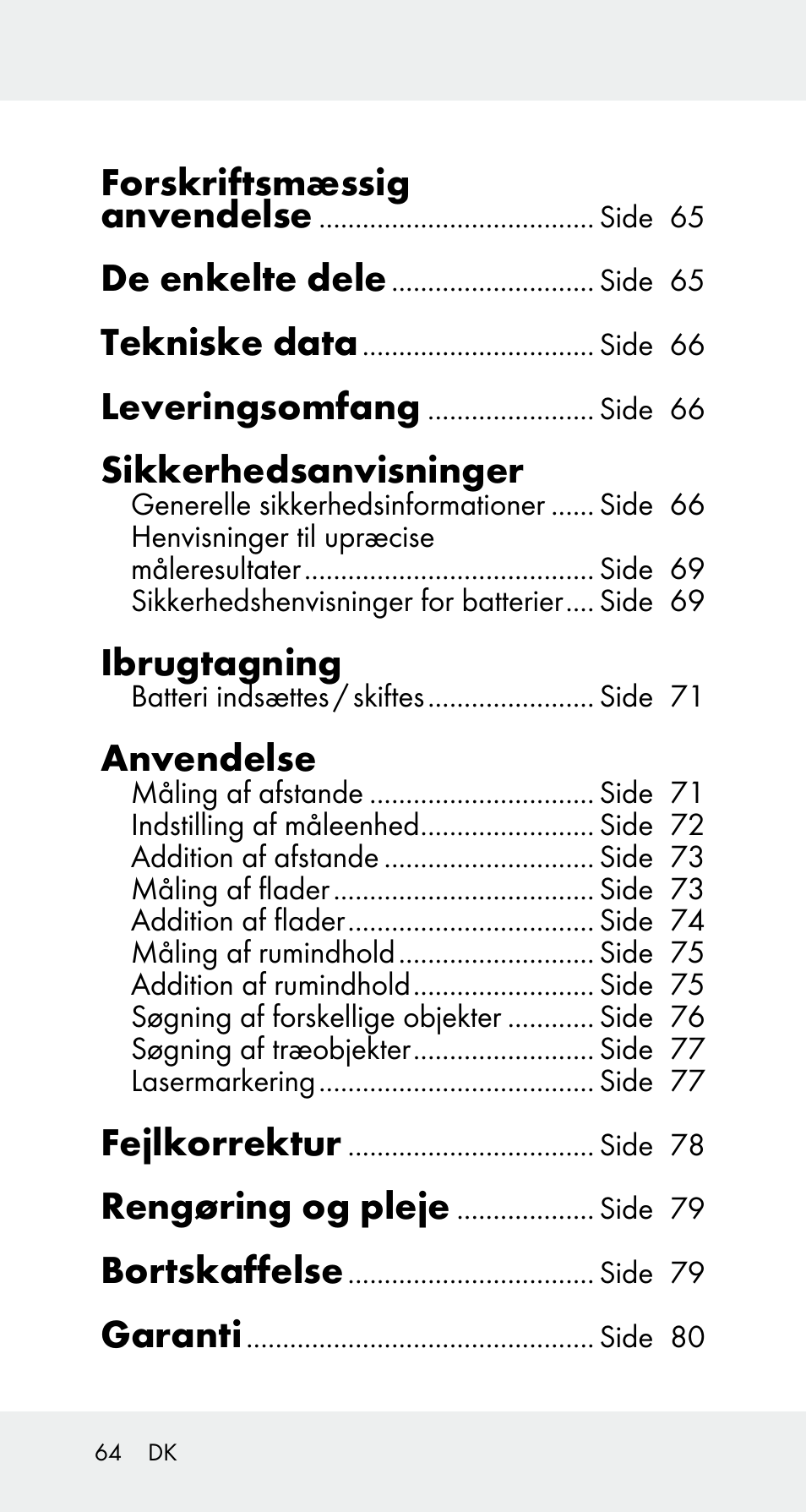 Forskriftsmæssig anvendelse, De enkelte dele, Tekniske data | Leveringsomfang, Sikkerhedsanvisninger, Ibrugtagning, Anvendelse, Fejlkorrektur, Rengøring og pleje, Bortskaffelse | Powerfix Z32114 User Manual | Page 64 / 141