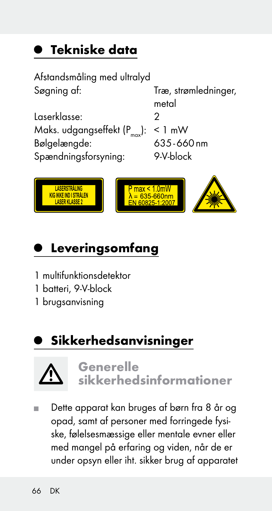 Tekniske data, Leveringsomfang | Powerfix Z32114 User Manual | Page 66 / 141