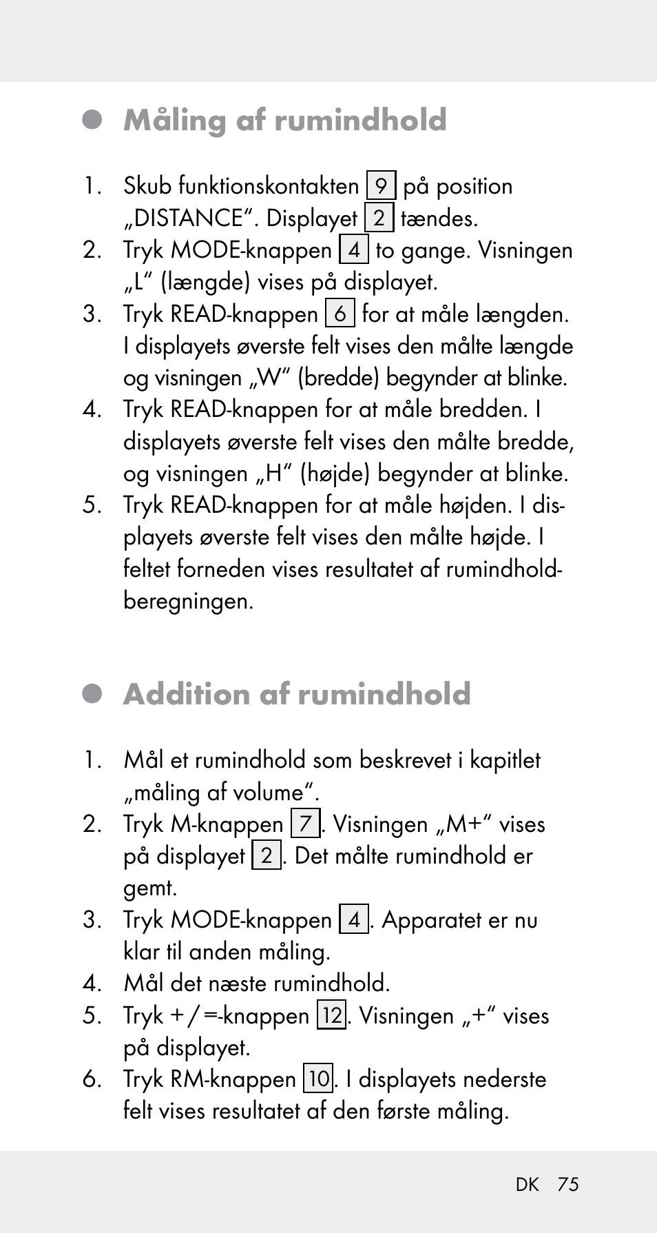 Måling af rumindhold, Addition af rumindhold | Powerfix Z32114 User Manual | Page 75 / 141