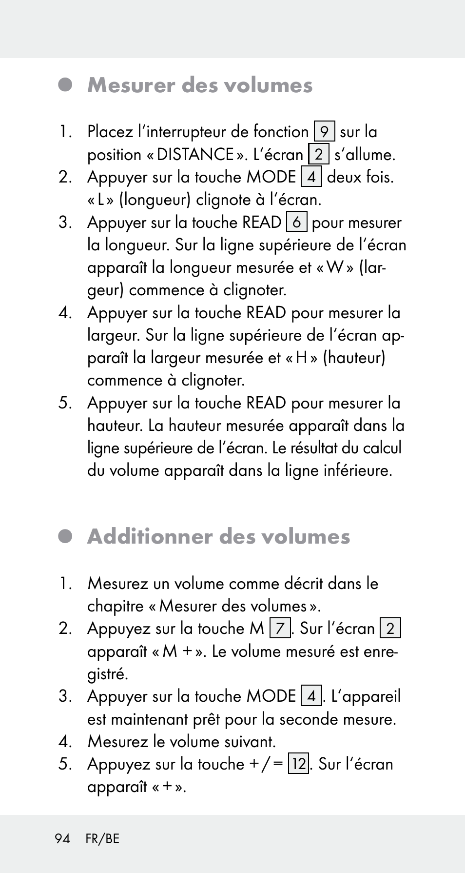 Mesurer des volumes, Additionner des volumes | Powerfix Z32114 User Manual | Page 94 / 141