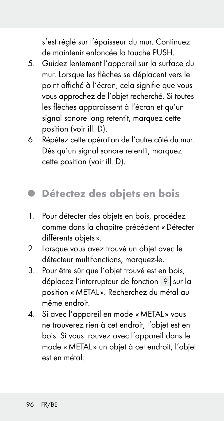 Détectez des objets en bois | Powerfix Z32114 User Manual | Page 96 / 141