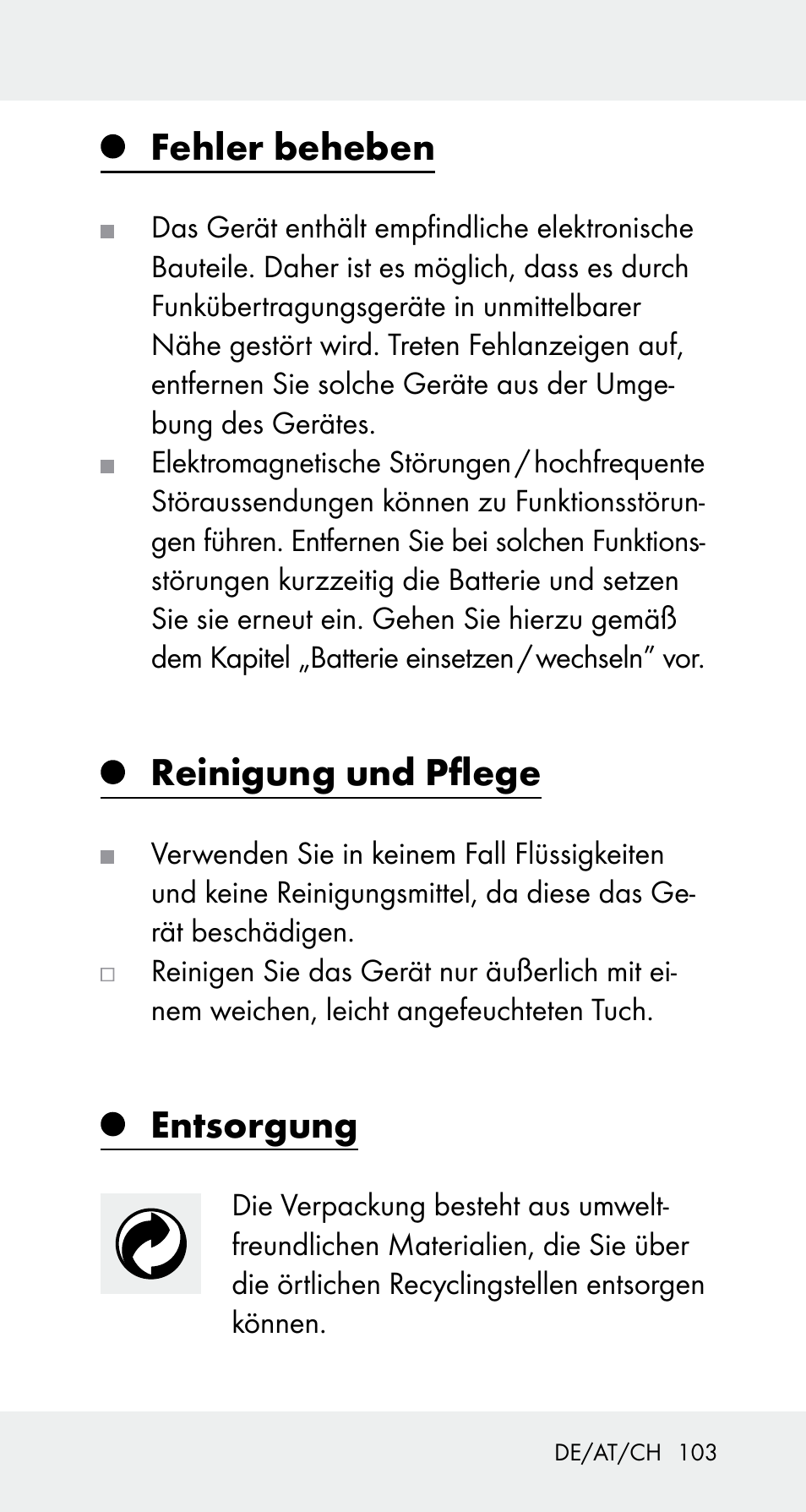 Fehler beheben, Reinigung und pflege, Entsorgung | Powerfix Z32114 User Manual | Page 103 / 106