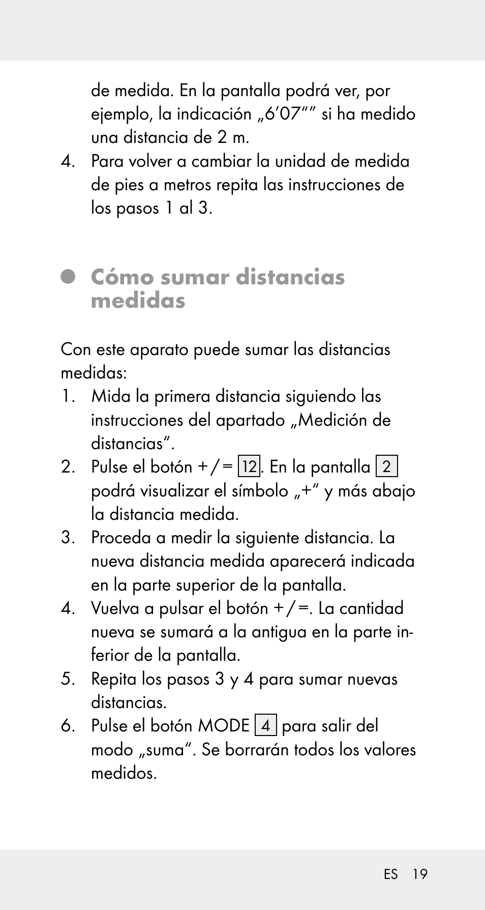 Cómo sumar distancias medidas | Powerfix Z32114 User Manual | Page 19 / 106