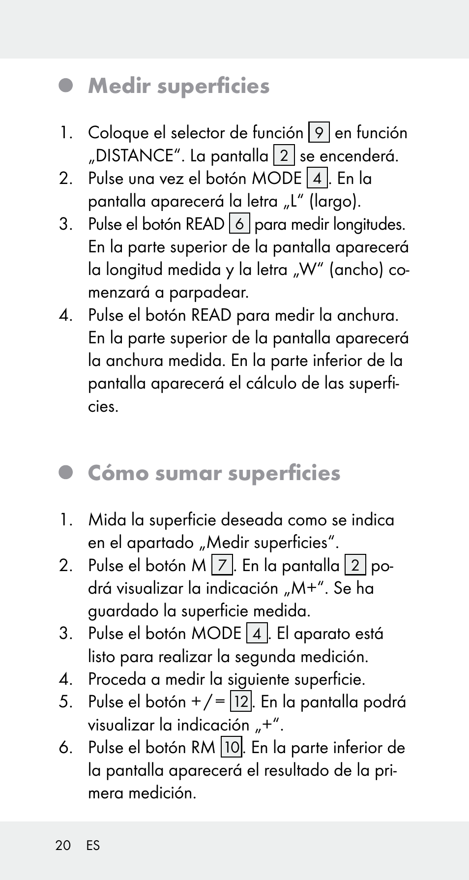 Medir superficies, Cómo sumar superficies | Powerfix Z32114 User Manual | Page 20 / 106