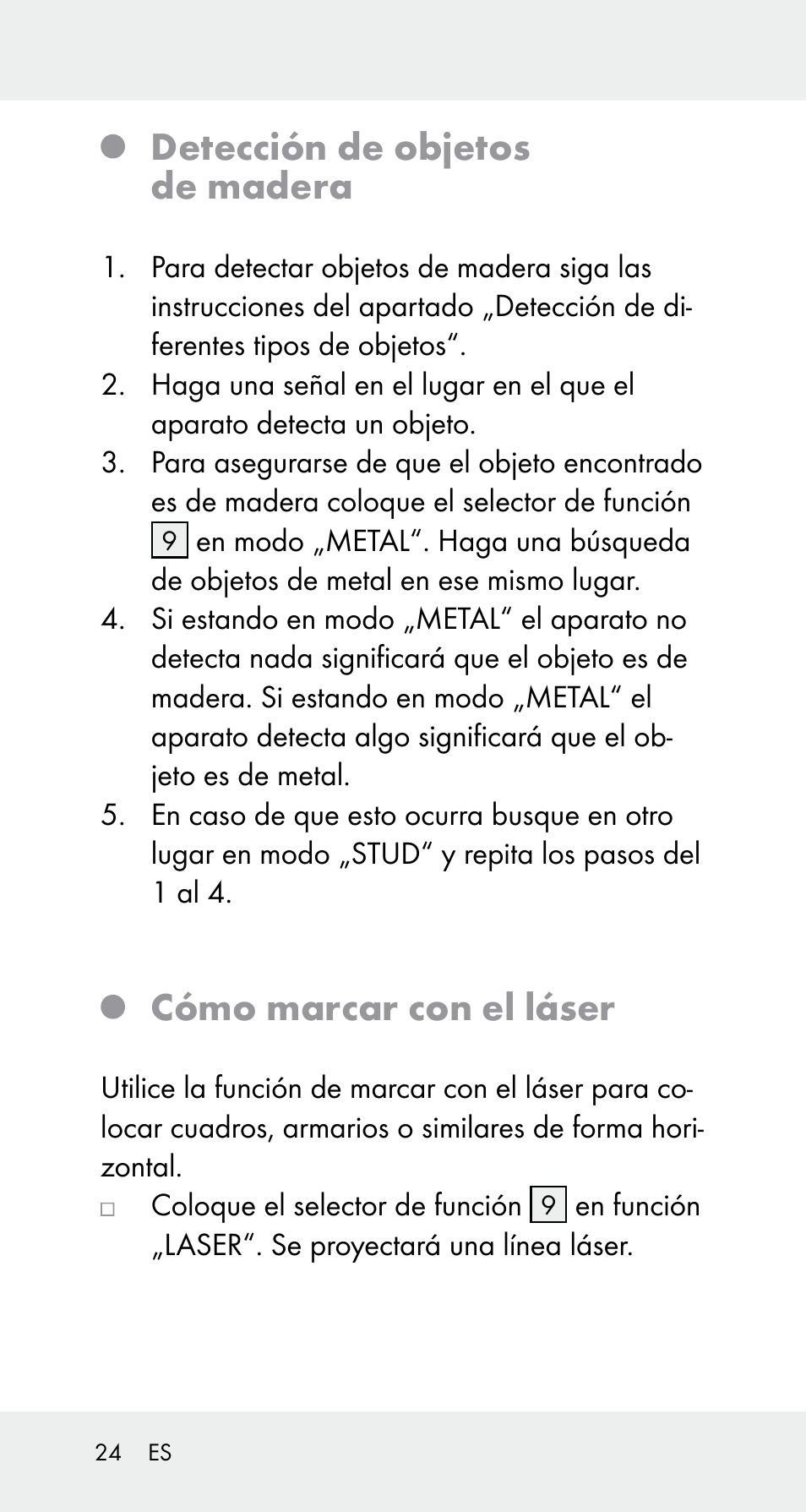 Detección de objetos de madera, Cómo marcar con el láser | Powerfix Z32114 User Manual | Page 24 / 106