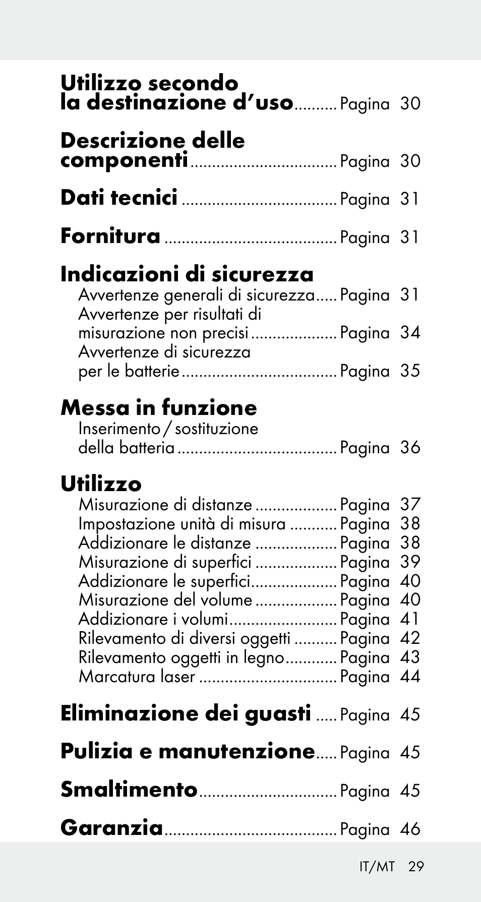 Utilizzo secondo la destinazione d’uso, Descrizione delle componenti, Dati tecnici | Fornitura, Indicazioni di sicurezza, Messa in funzione, Utilizzo, Eliminazione dei guasti, Pulizia e manutenzione, Smaltimento | Powerfix Z32114 User Manual | Page 29 / 106