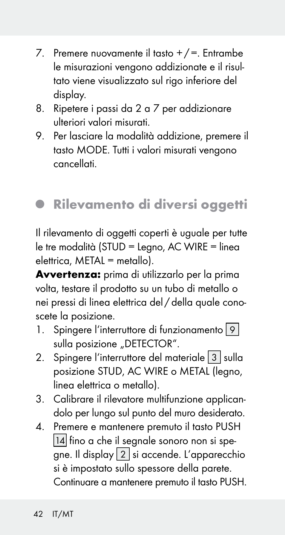 Rilevamento di diversi oggetti | Powerfix Z32114 User Manual | Page 42 / 106
