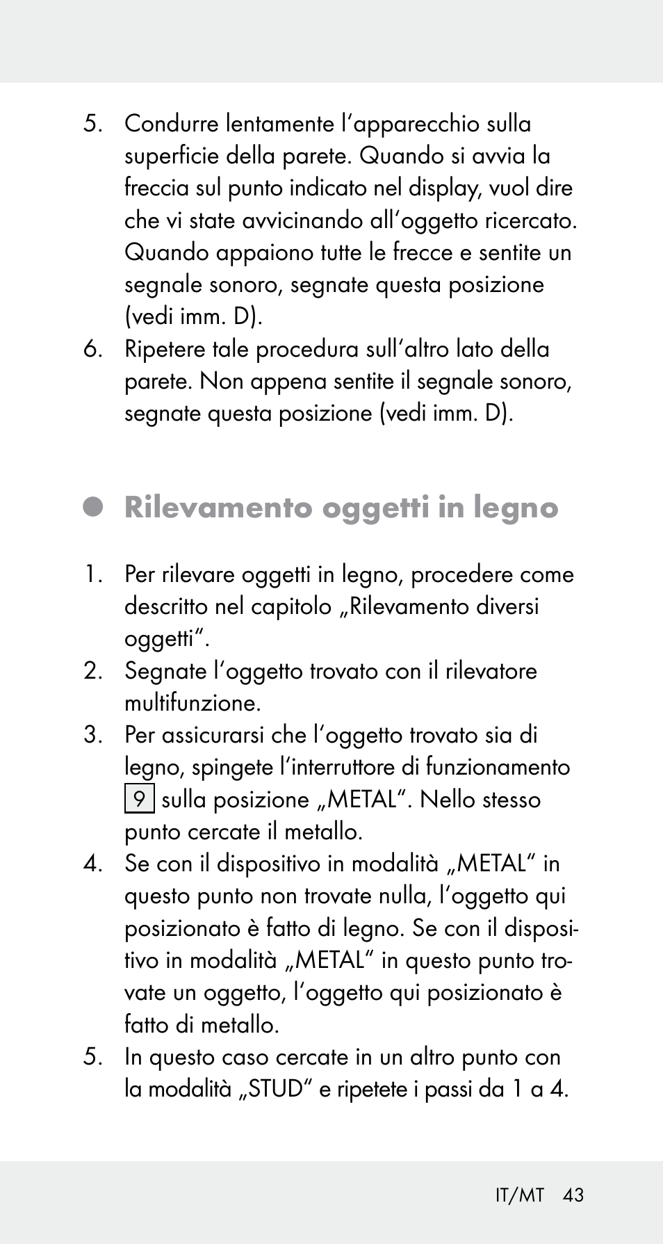 Rilevamento oggetti in legno | Powerfix Z32114 User Manual | Page 43 / 106
