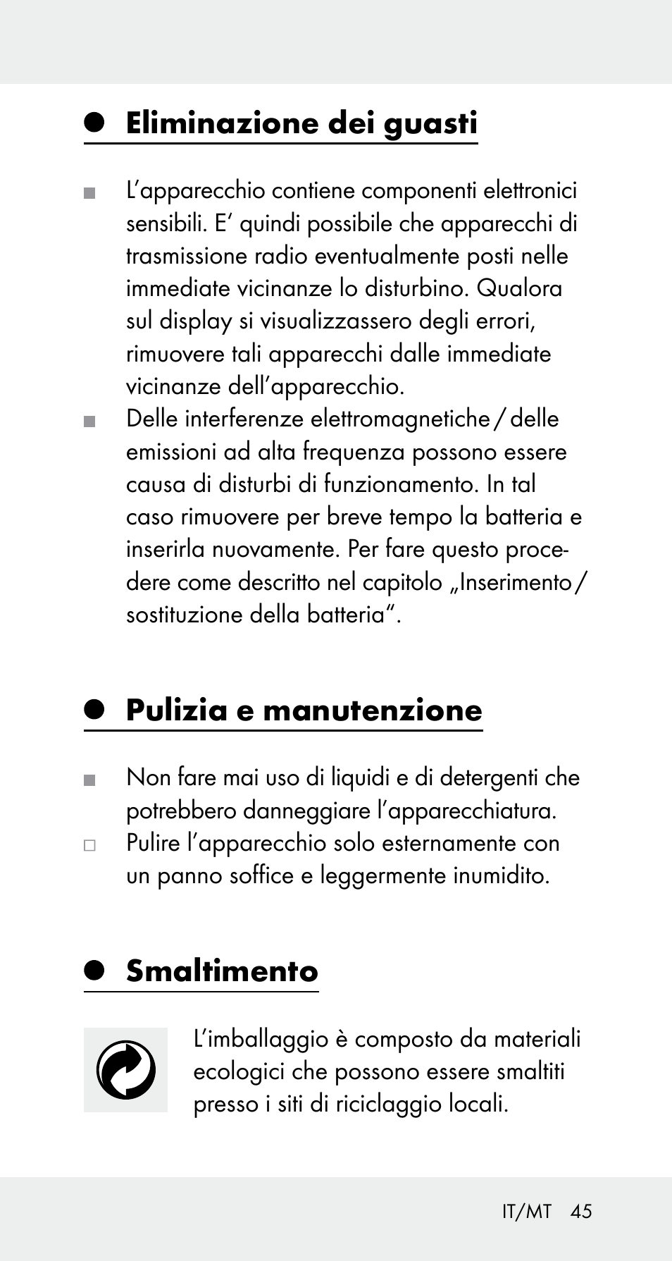 Eliminazione dei guasti, Pulizia e manutenzione, Smaltimento | Powerfix Z32114 User Manual | Page 45 / 106