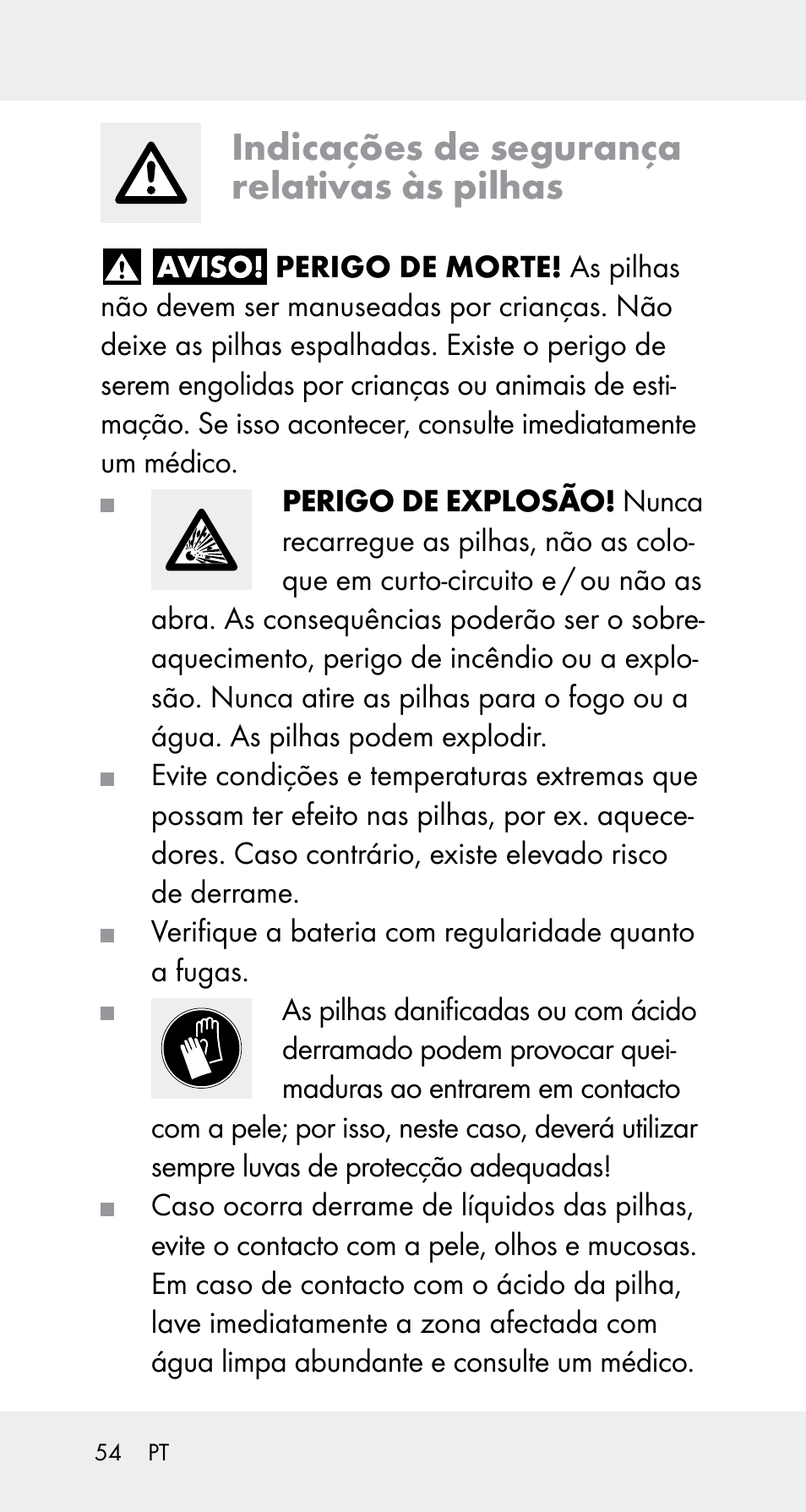 Indicações de segurança relativas às pilhas | Powerfix Z32114 User Manual | Page 54 / 106