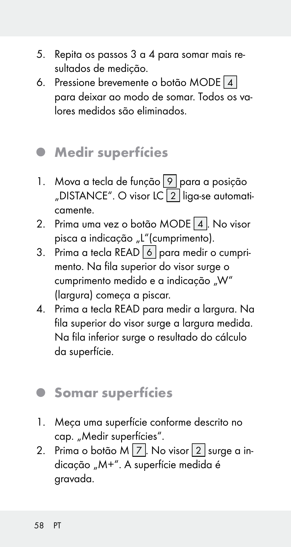 Medir superfícies, Somar superfícies | Powerfix Z32114 User Manual | Page 58 / 106