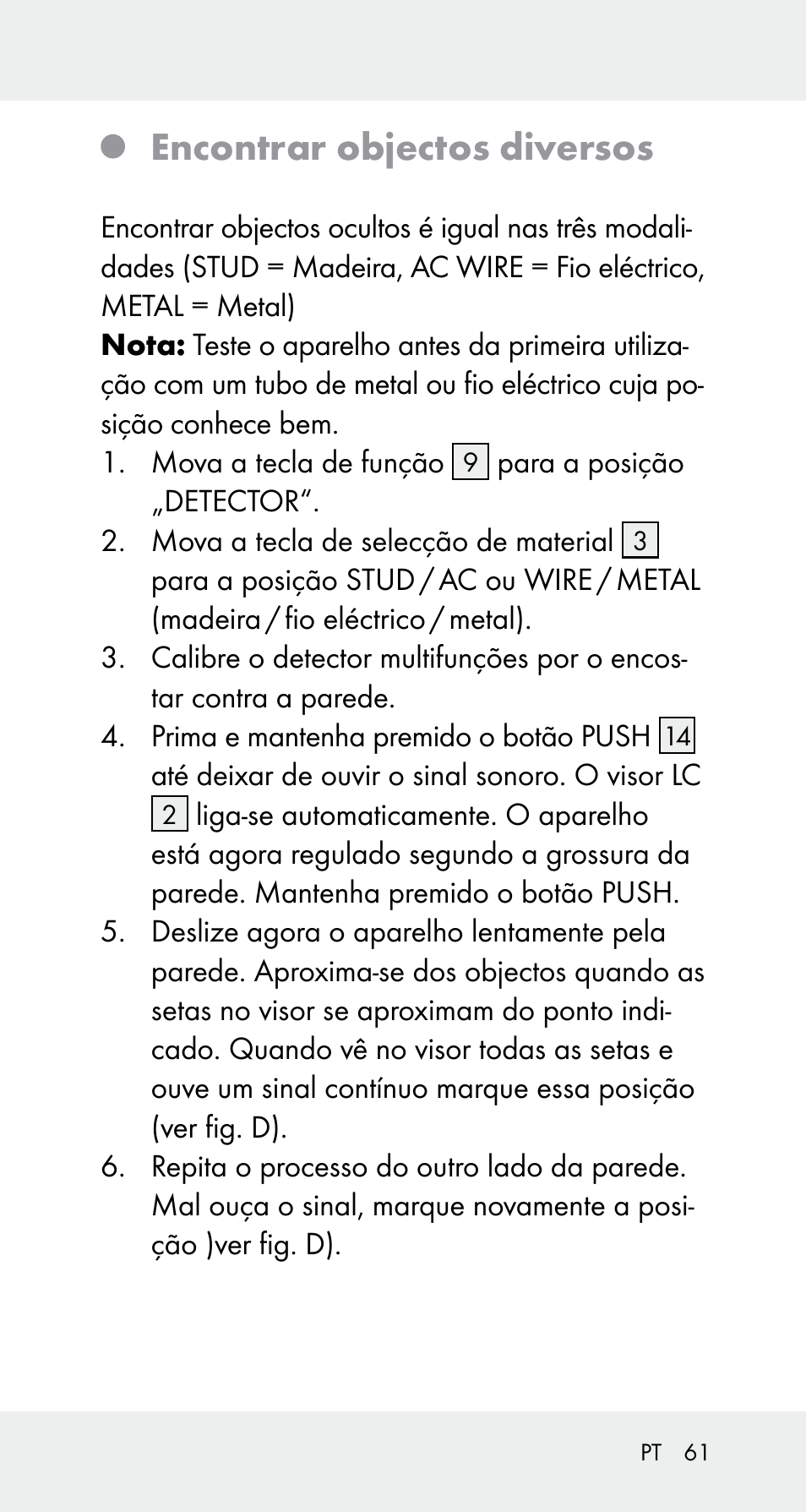 Encontrar objectos diversos | Powerfix Z32114 User Manual | Page 61 / 106