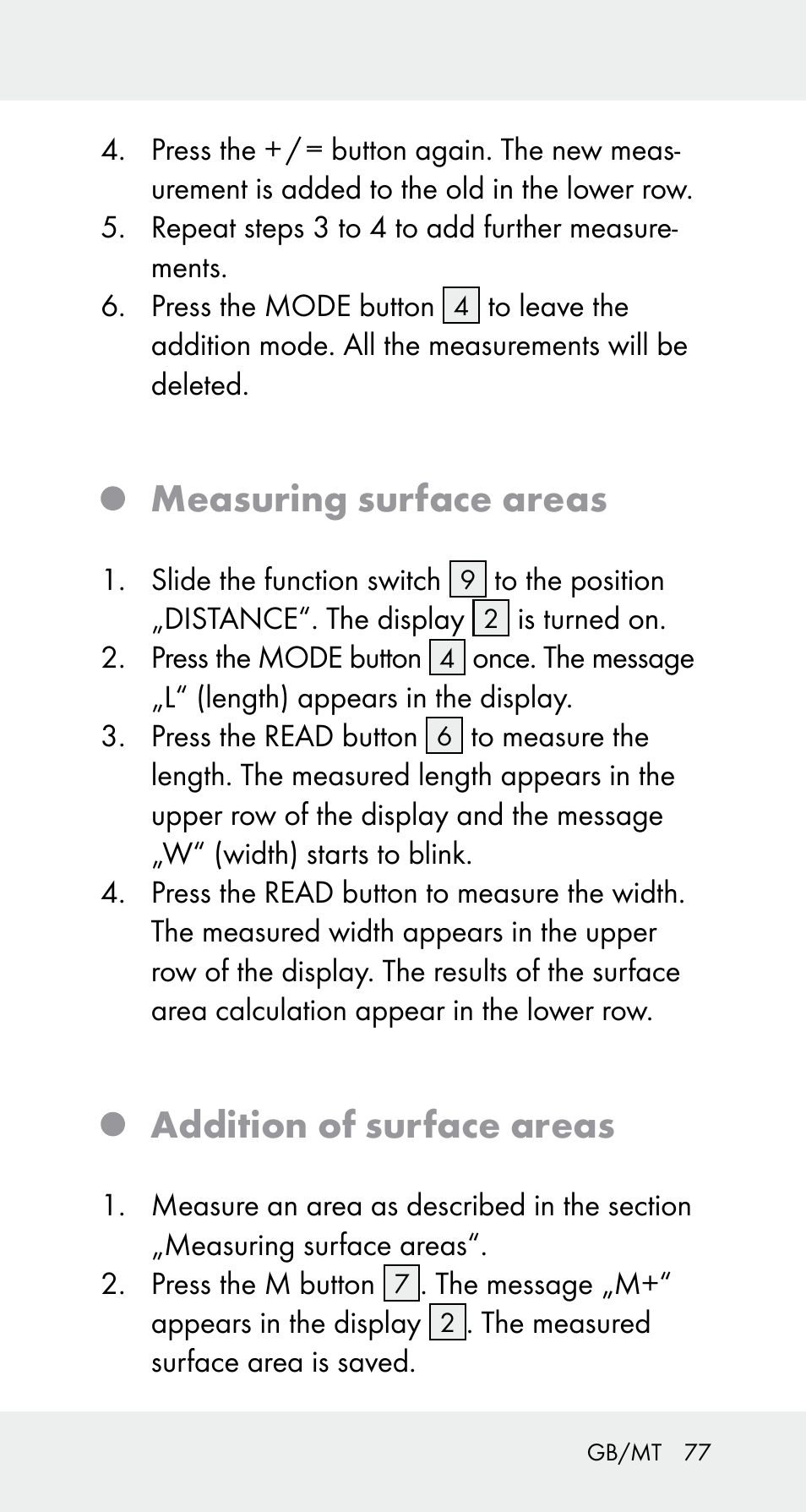Measuring surface areas, Addition of surface areas | Powerfix Z32114 User Manual | Page 77 / 106