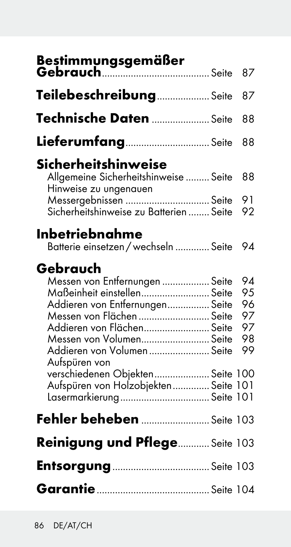 Bestimmungsgemäßer gebrauch, Teilebeschreibung, Technische daten | Lieferumfang, Sicherheitshinweise, Inbetriebnahme, Gebrauch, Fehler beheben, Reinigung und pflege, Entsorgung | Powerfix Z32114 User Manual | Page 86 / 106