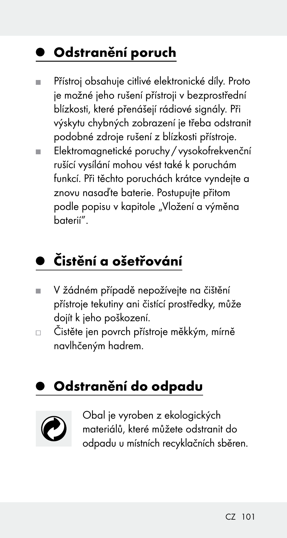 Odstranění poruch, Čistění a ošetřování, Odstranění do odpadu | Powerfix Z32114 User Manual | Page 101 / 142