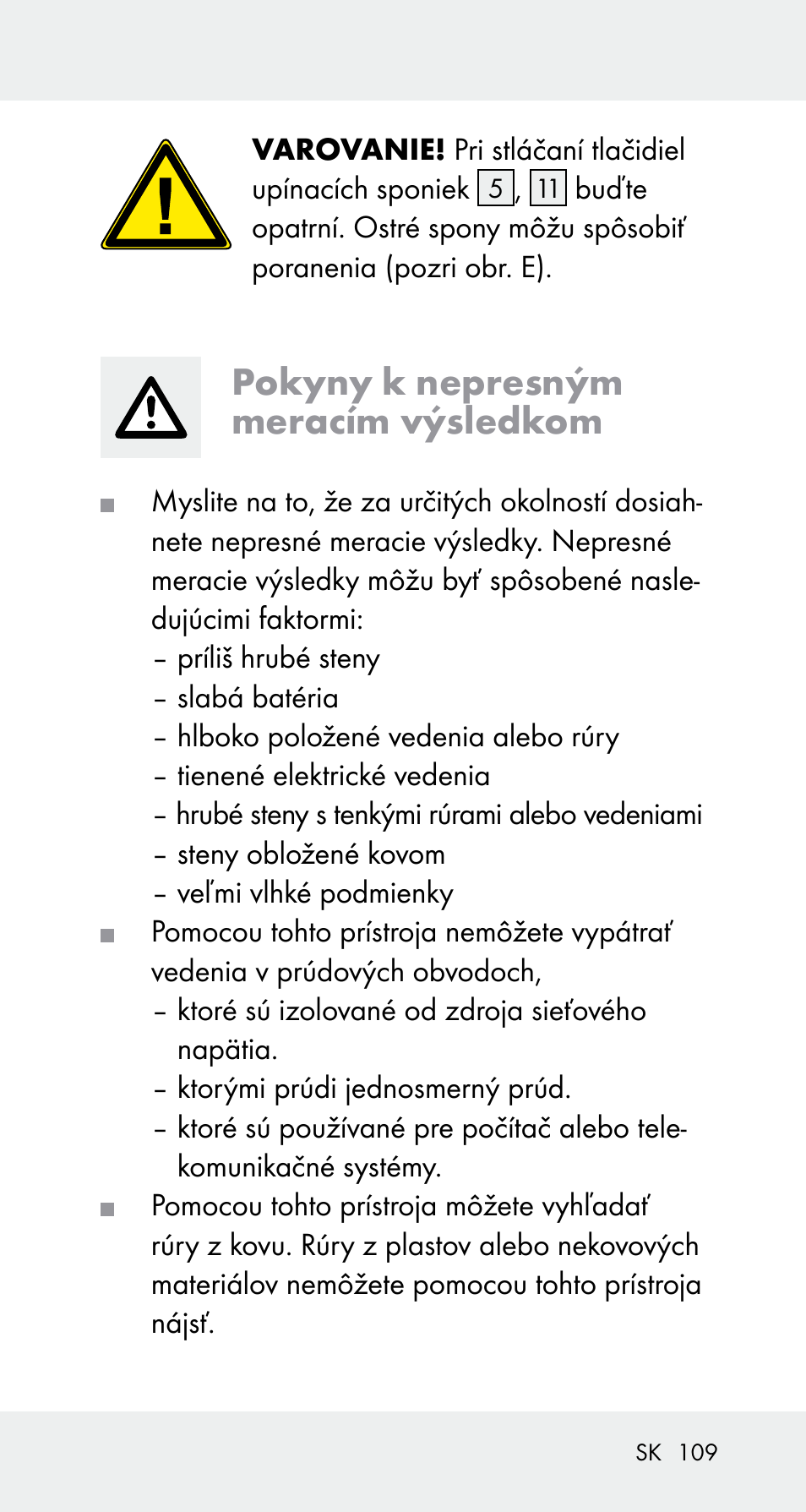Pokyny k nepresným meracím výsledkom | Powerfix Z32114 User Manual | Page 109 / 142