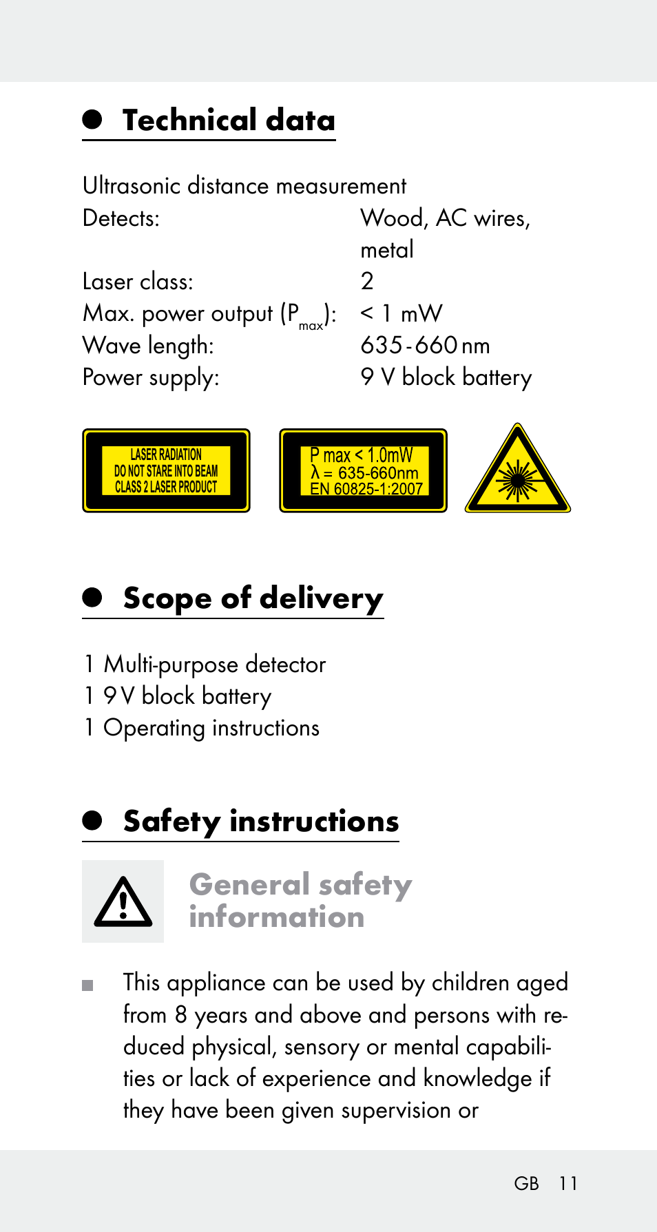 Technical data, Scope of delivery, Safety instructions general safety information | Powerfix Z32114 User Manual | Page 11 / 142