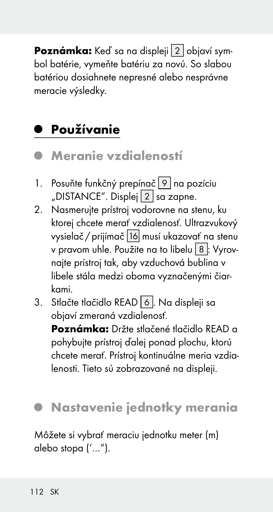 Používanie meranie vzdialeností, Nastavenie jednotky merania | Powerfix Z32114 User Manual | Page 112 / 142