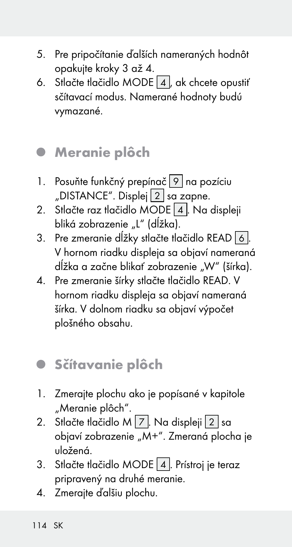 Meranie plôch, Sčítavanie plôch | Powerfix Z32114 User Manual | Page 114 / 142