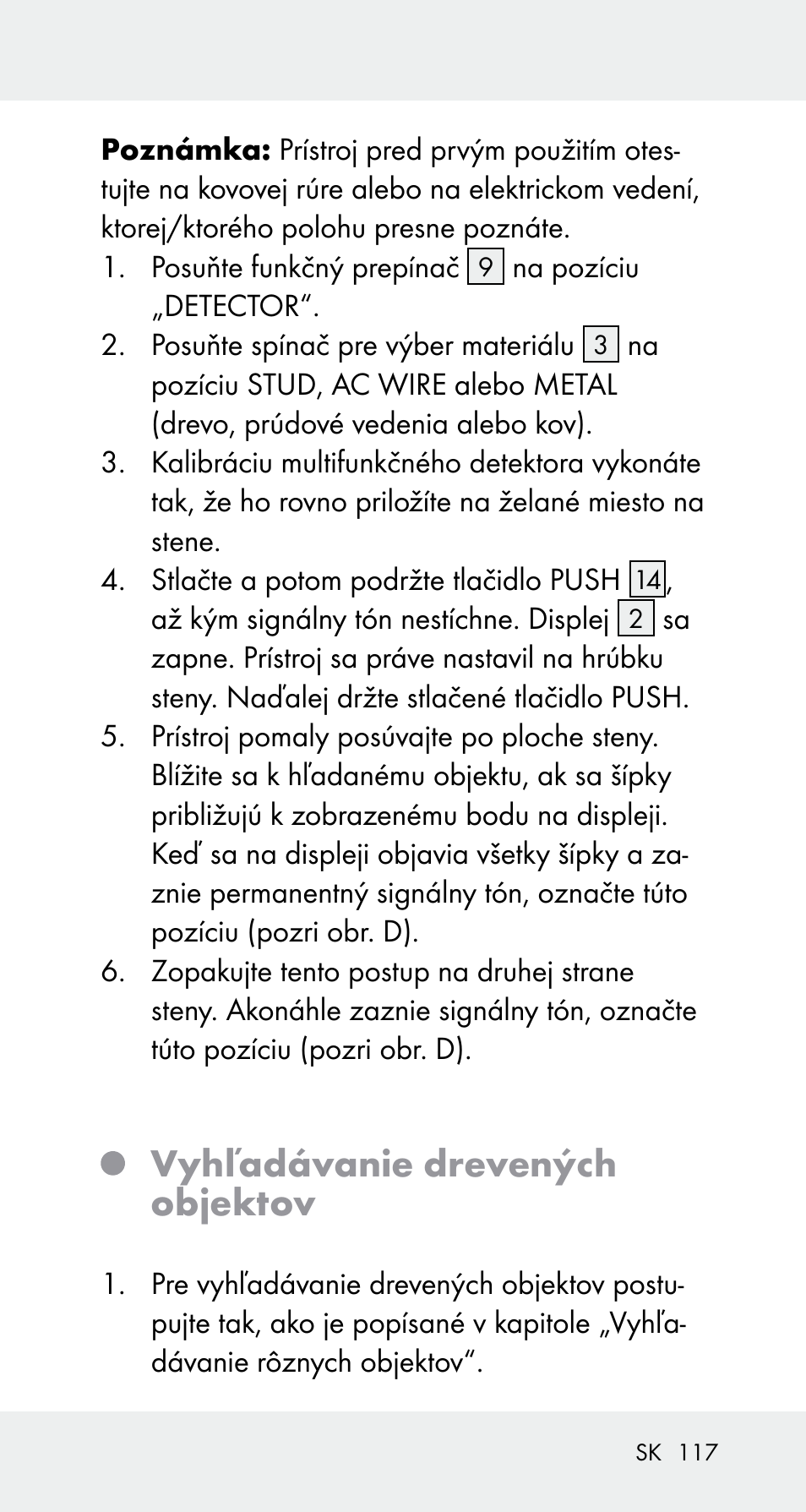Vyhľadávanie drevených objektov | Powerfix Z32114 User Manual | Page 117 / 142