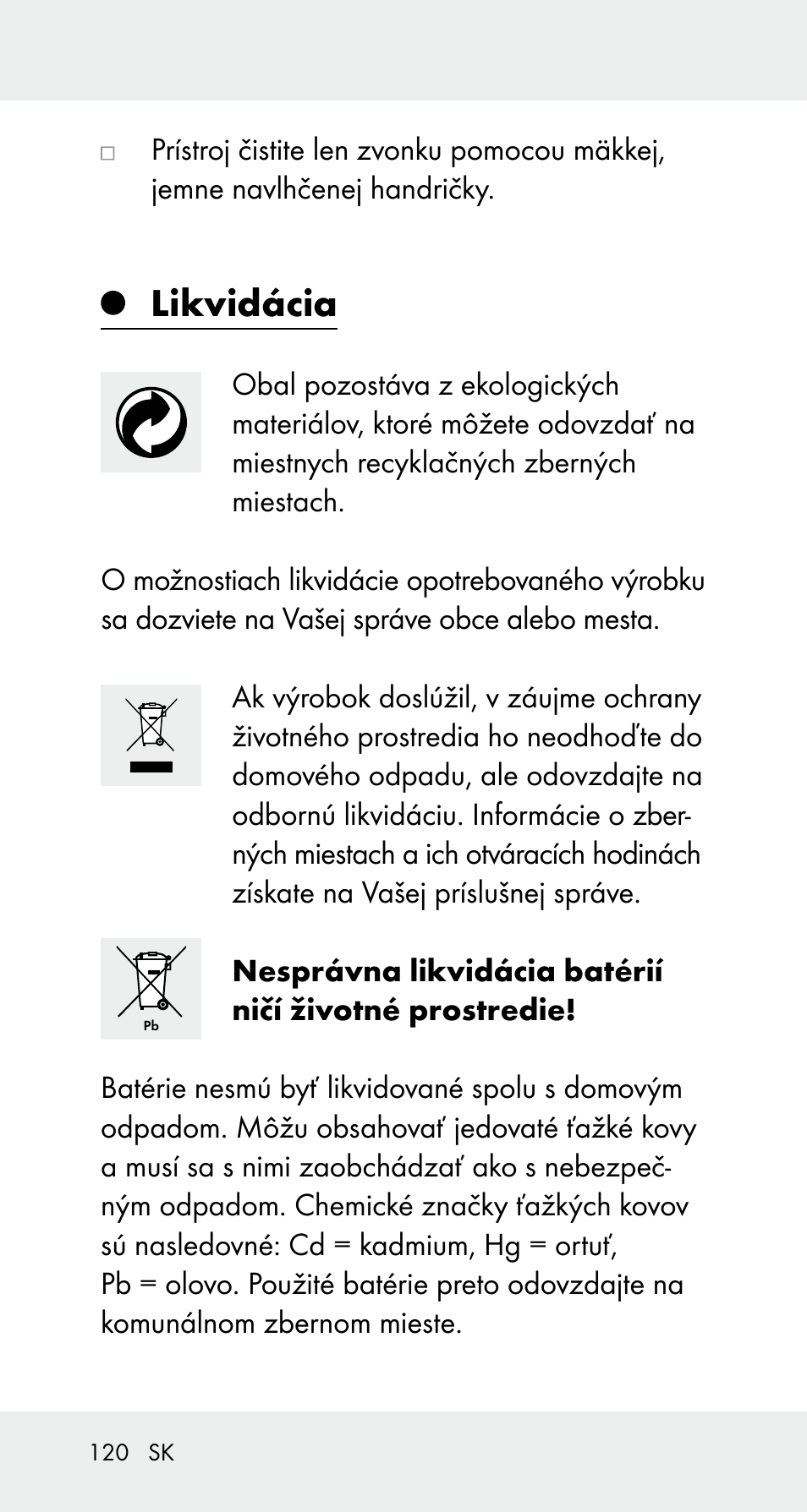 Likvidácia | Powerfix Z32114 User Manual | Page 120 / 142