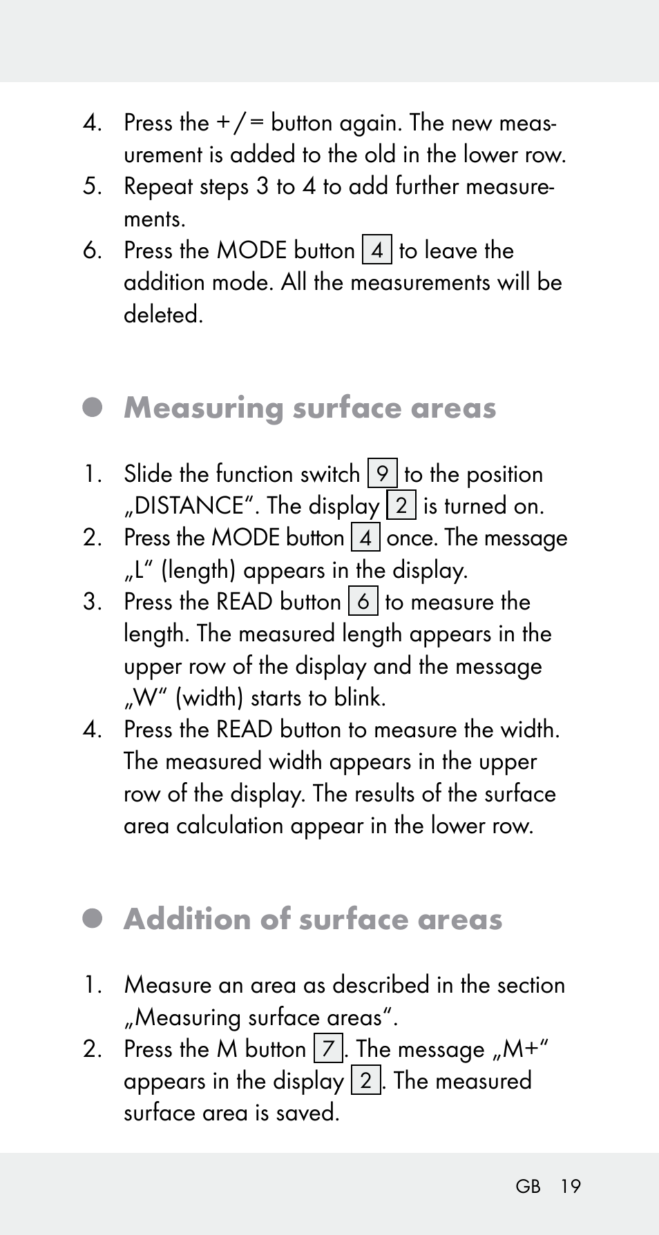 Measuring surface areas, Addition of surface areas | Powerfix Z32114 User Manual | Page 19 / 142