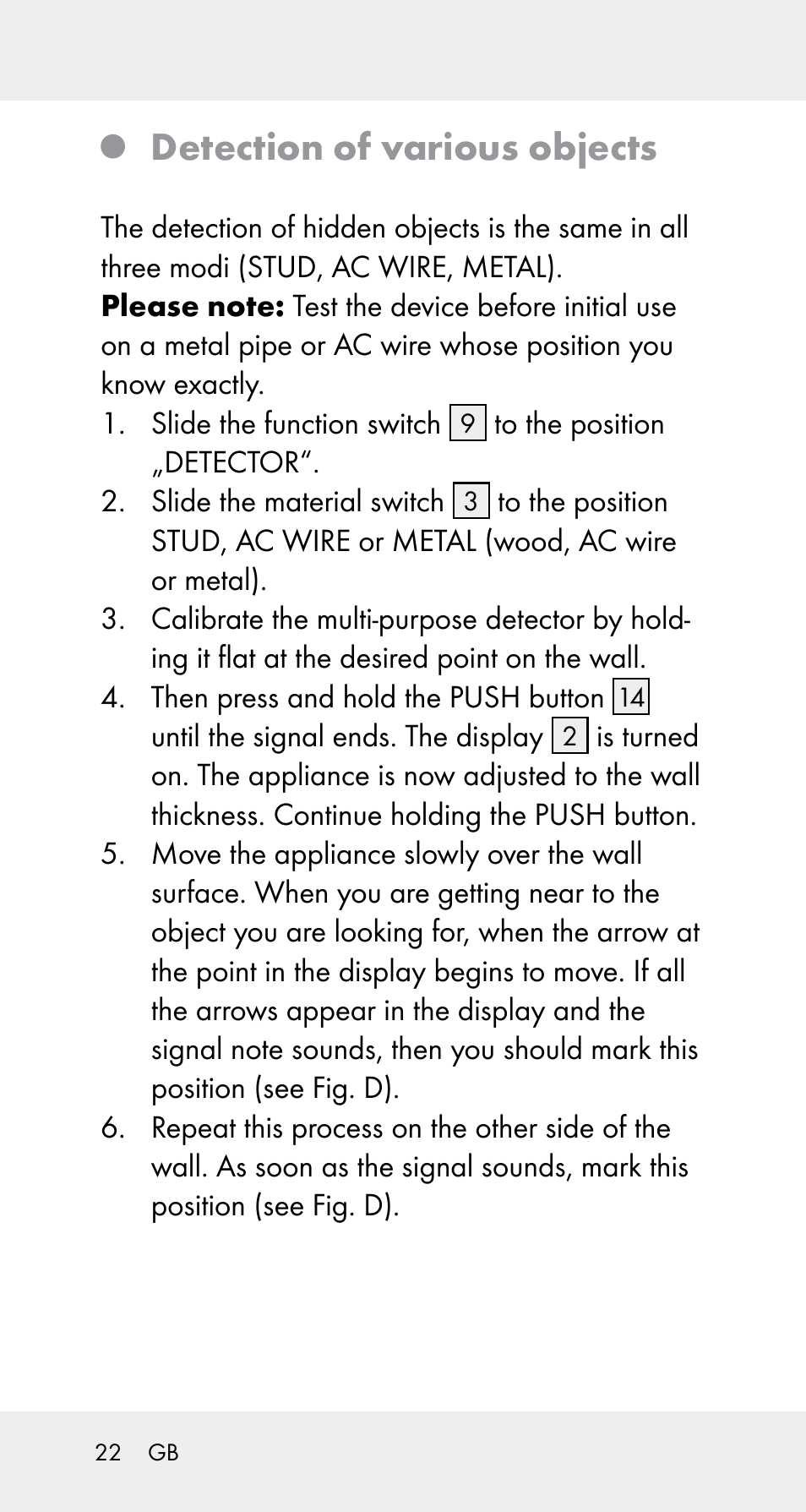 Detection of various objects | Powerfix Z32114 User Manual | Page 22 / 142