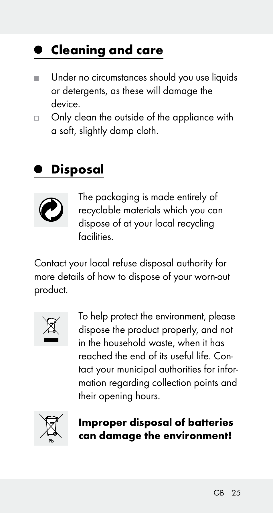 Cleaning and care, Disposal | Powerfix Z32114 User Manual | Page 25 / 142