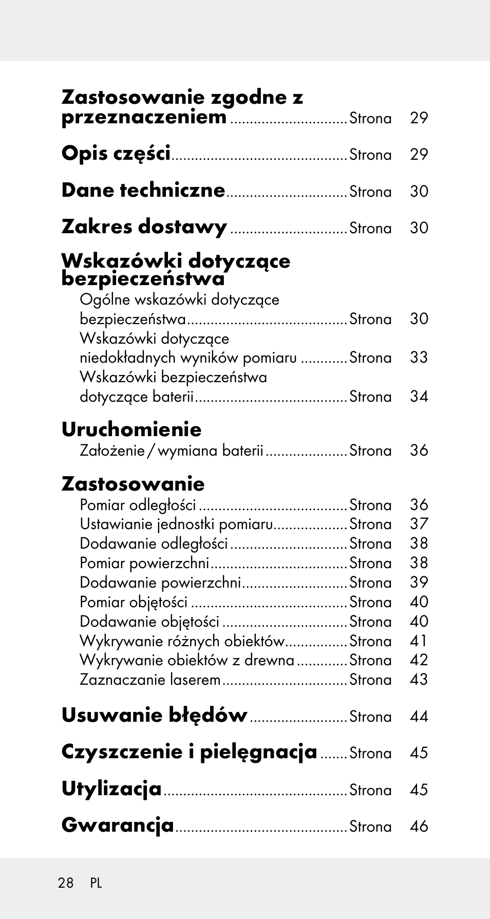 Zastosowanie zgodne z przeznaczeniem, Opis części, Dane techniczne | Zakres dostawy, Wskazówki dotyczące bezpieczeństwa, Uruchomienie, Zastosowanie, Usuwanie błędów, Czyszczenie i pielęgnacja, Utylizacja | Powerfix Z32114 User Manual | Page 28 / 142