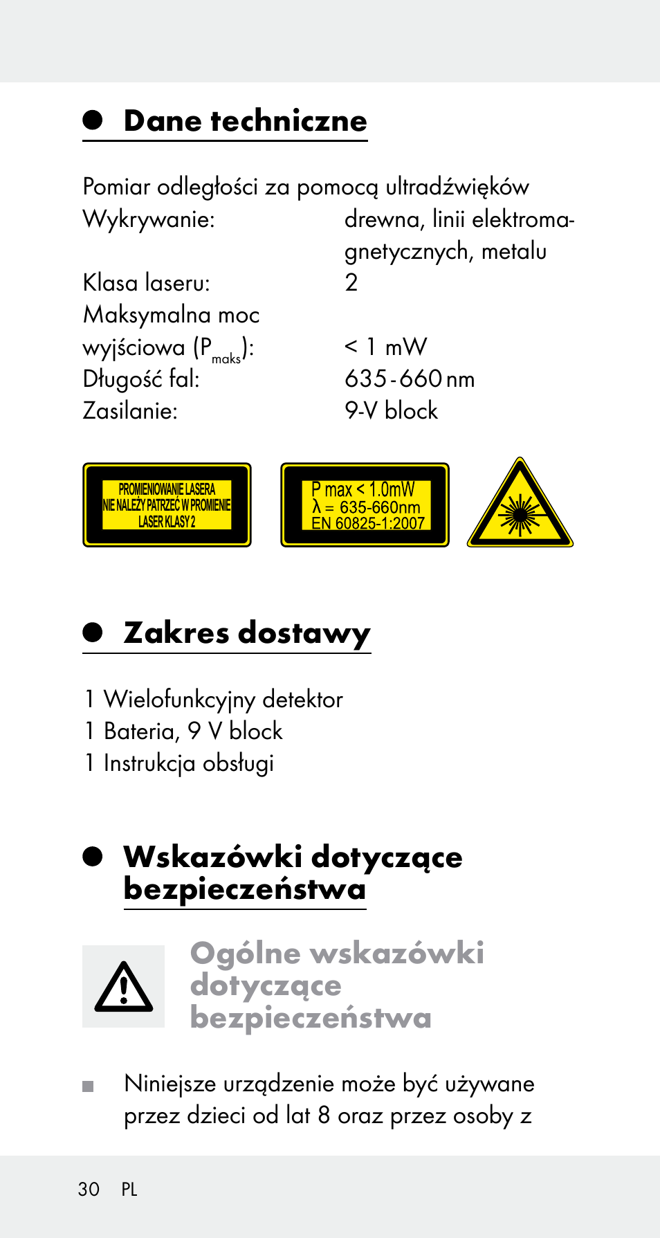 Dane techniczne, Zakres dostawy | Powerfix Z32114 User Manual | Page 30 / 142