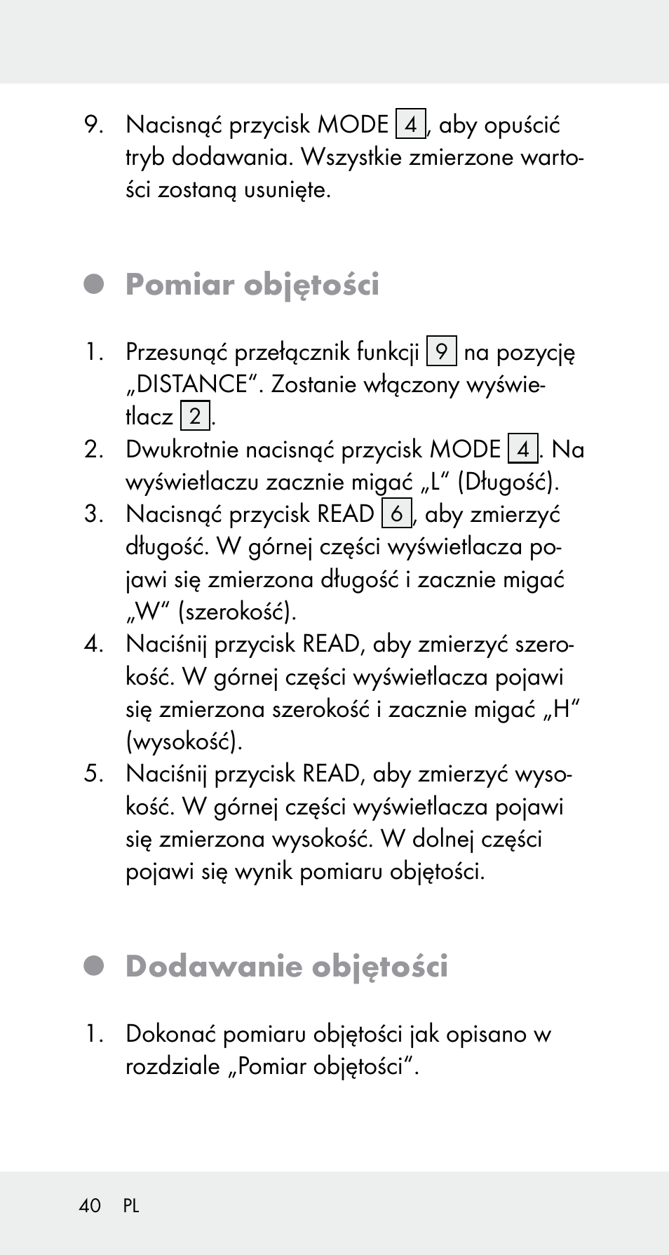 Pomiar objętości, Dodawanie objętości | Powerfix Z32114 User Manual | Page 40 / 142