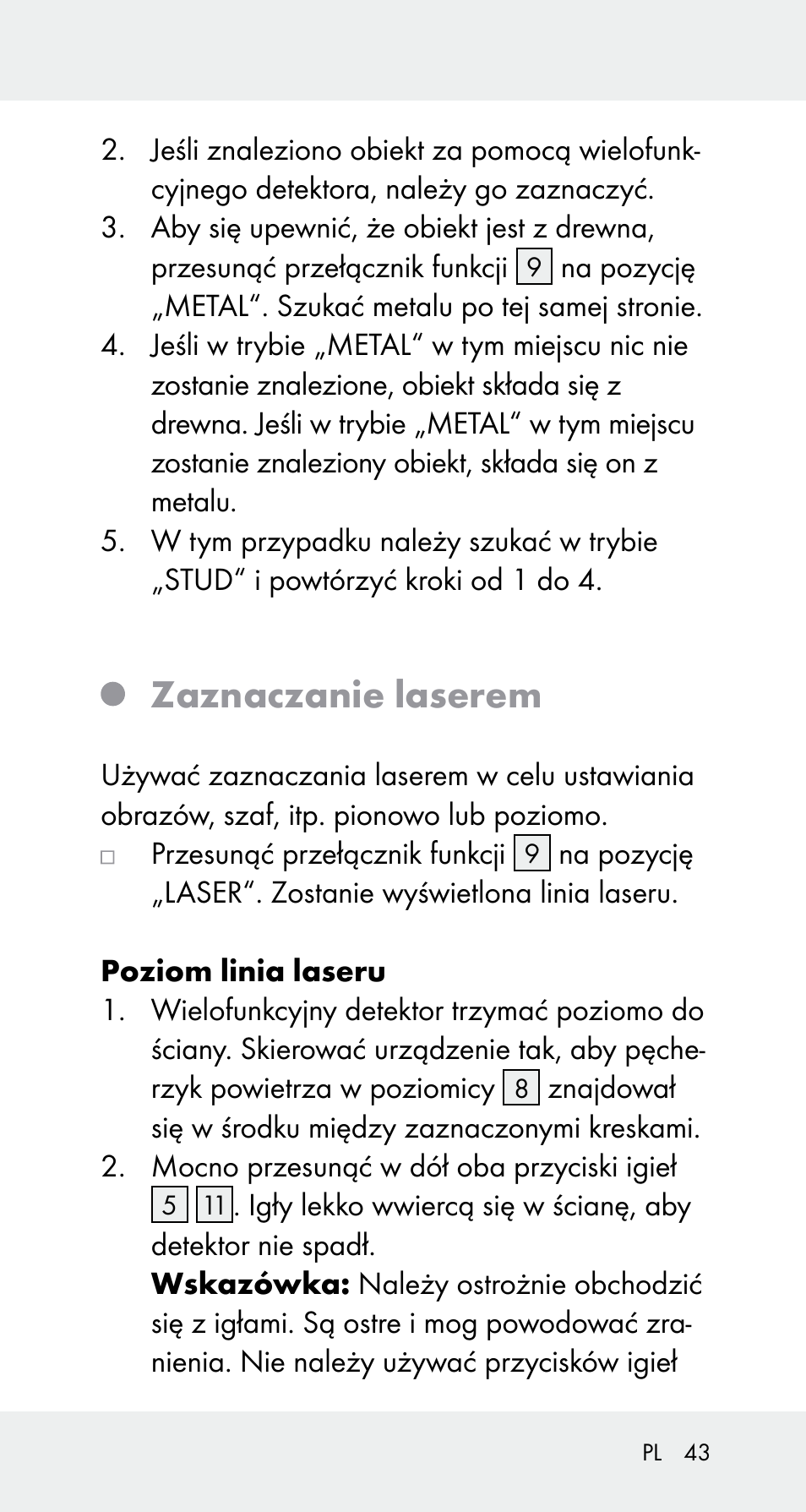 Zaznaczanie laserem | Powerfix Z32114 User Manual | Page 43 / 142