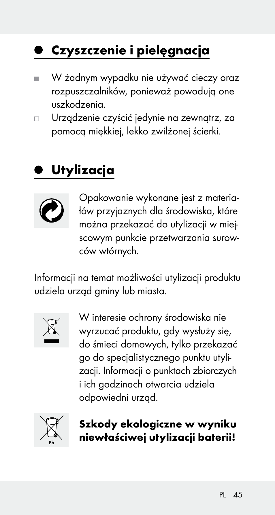 Czyszczenie i pielęgnacja, Utylizacja | Powerfix Z32114 User Manual | Page 45 / 142