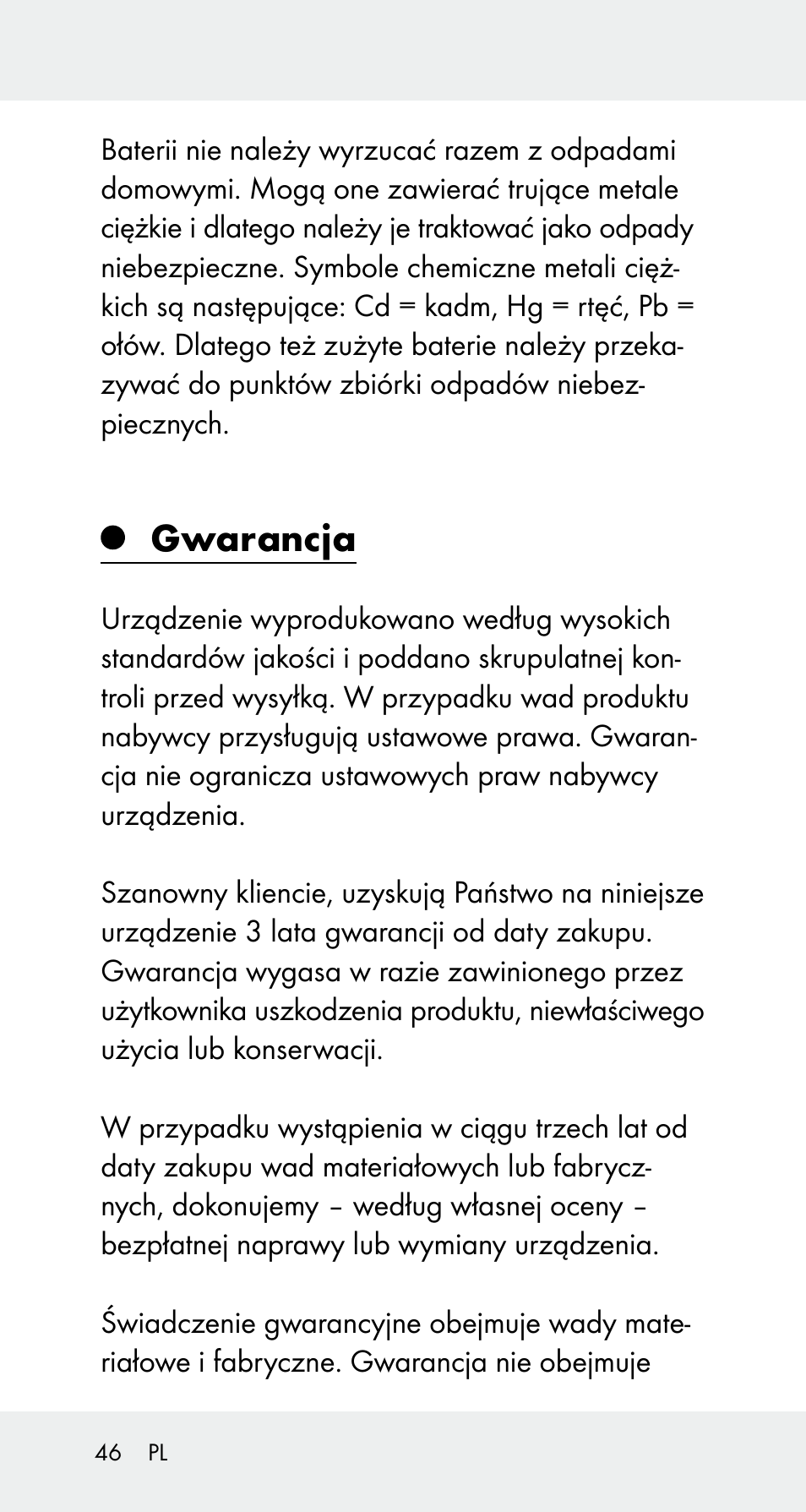 Gwarancja | Powerfix Z32114 User Manual | Page 46 / 142